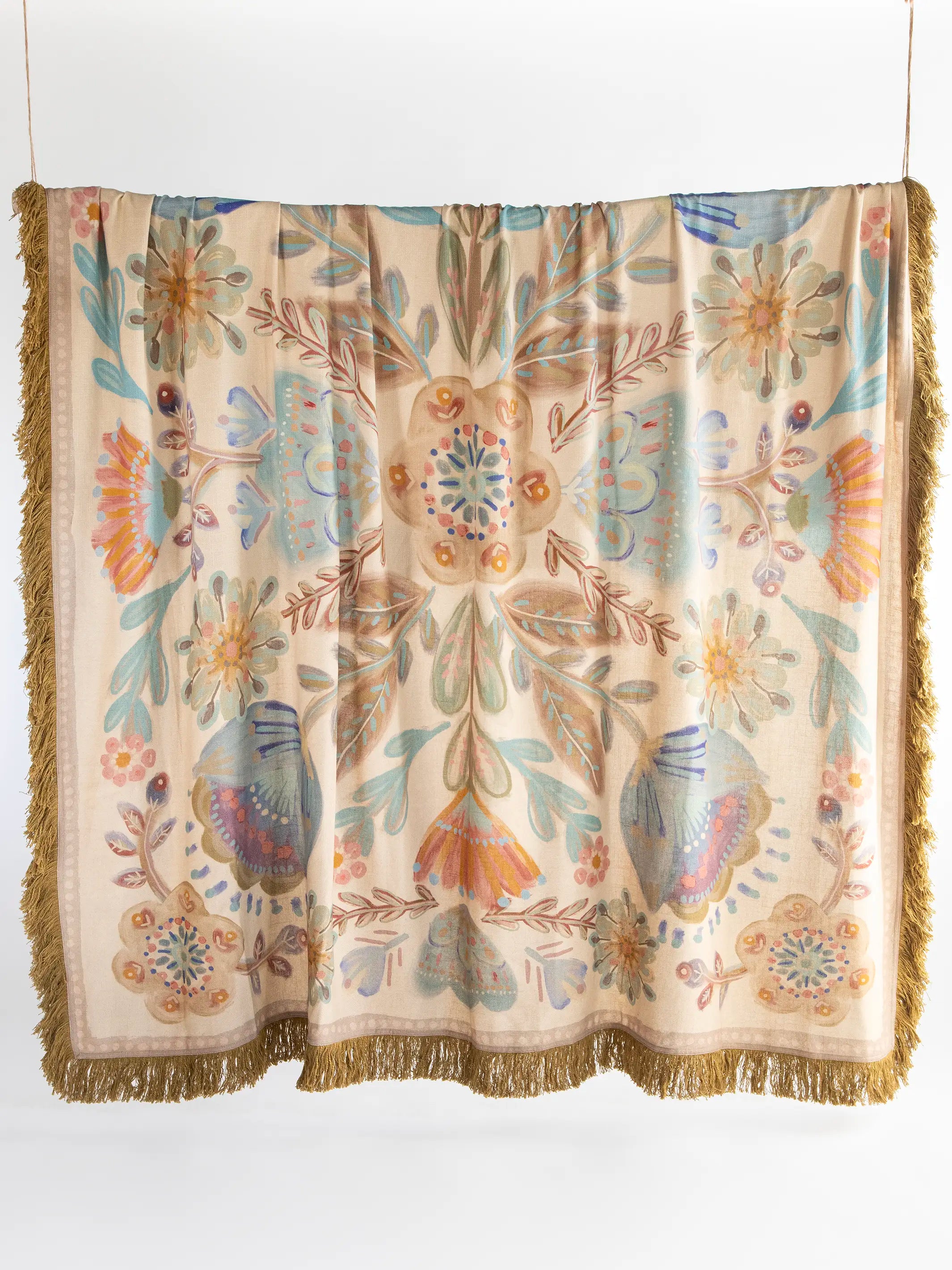 Boho Fringe Bedspread - Cream Mandala - Image 4