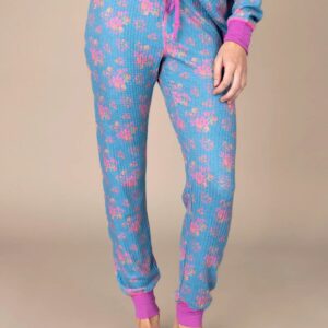 Mix & Match Waffle Long Johns - Turquoise Floral Bouquets