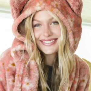 Alternative view of Hooded Sherpa Blanket - Pink Cat