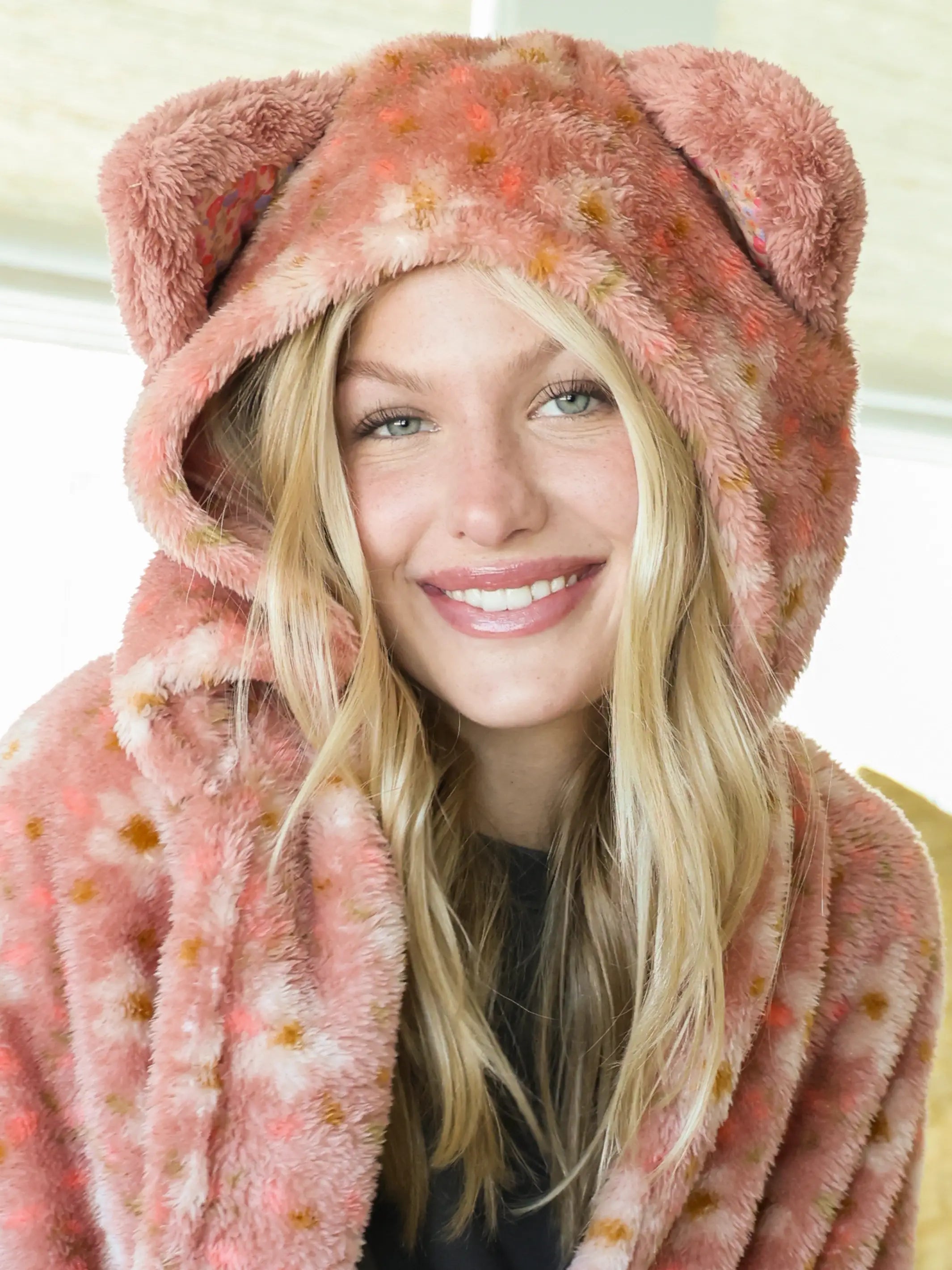 Hooded Sherpa Blanket - Pink Cat - Image 2