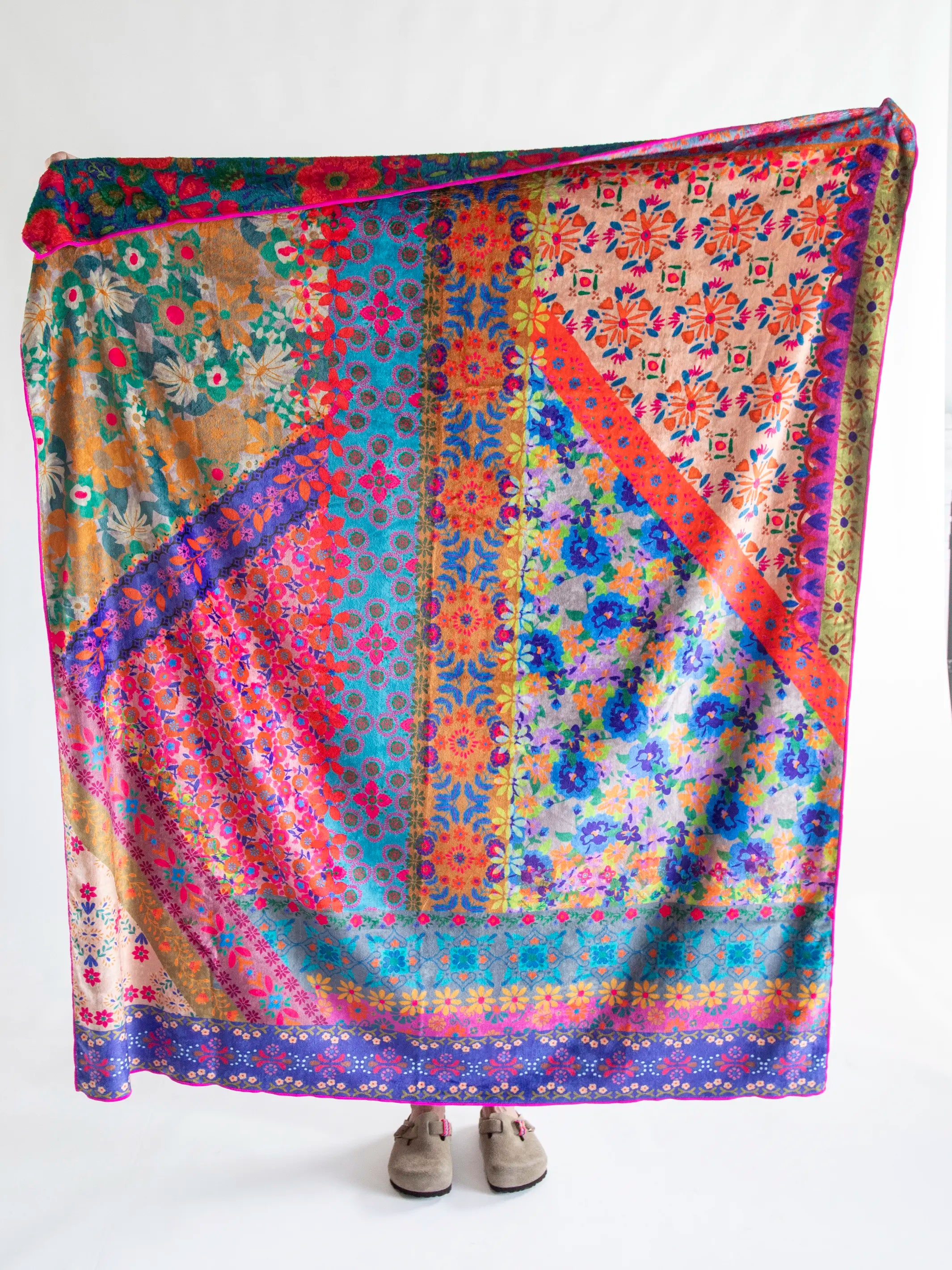 Double-Sided Cozy Throw Blanket - Bright Patchwork - Image 3