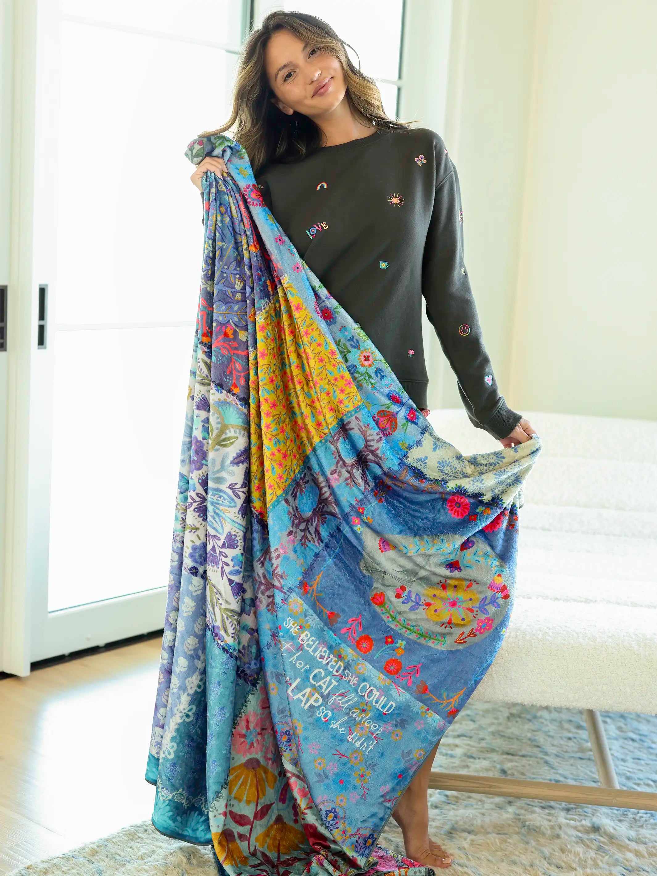 Double-Sided Cozy Throw Blanket - Teal Cat - Image 2