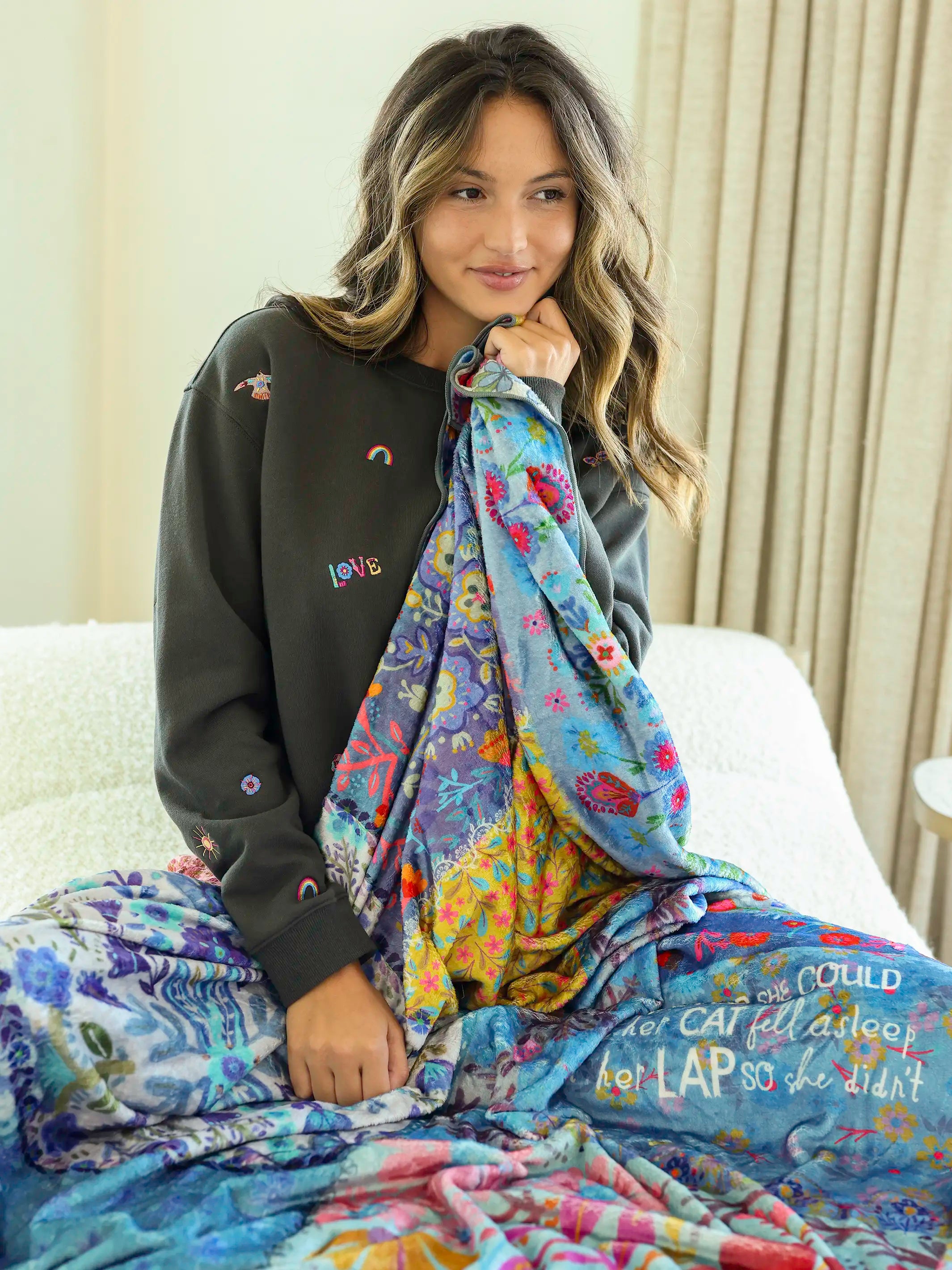 Double-Sided Cozy Throw Blanket - Teal Cat - Image 5