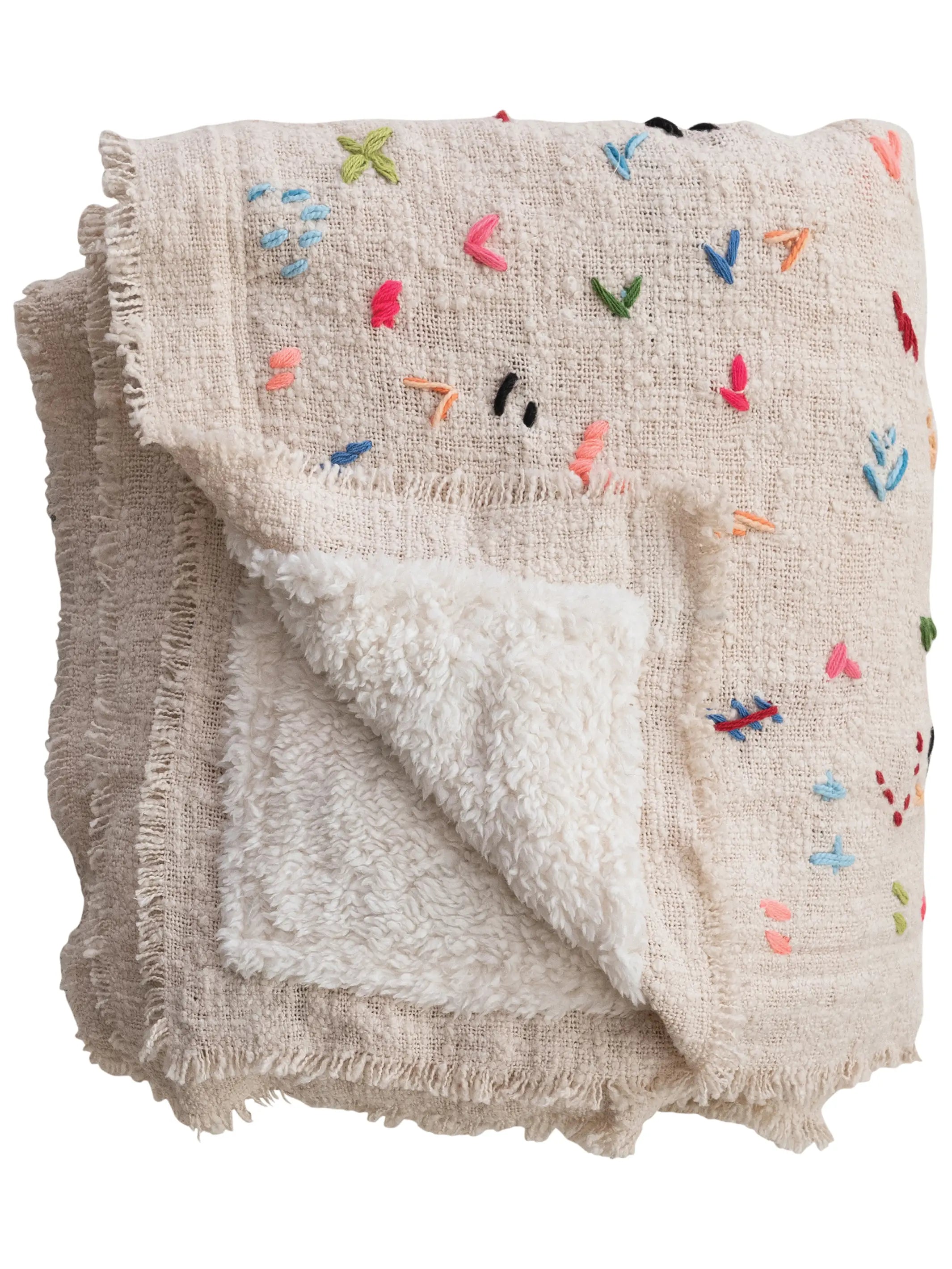 Hand-Embroidered Cotton Sherpa Blanket - Image 4