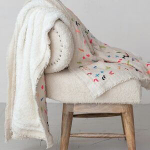 Hand-Embroidered Cotton Sherpa Blanket