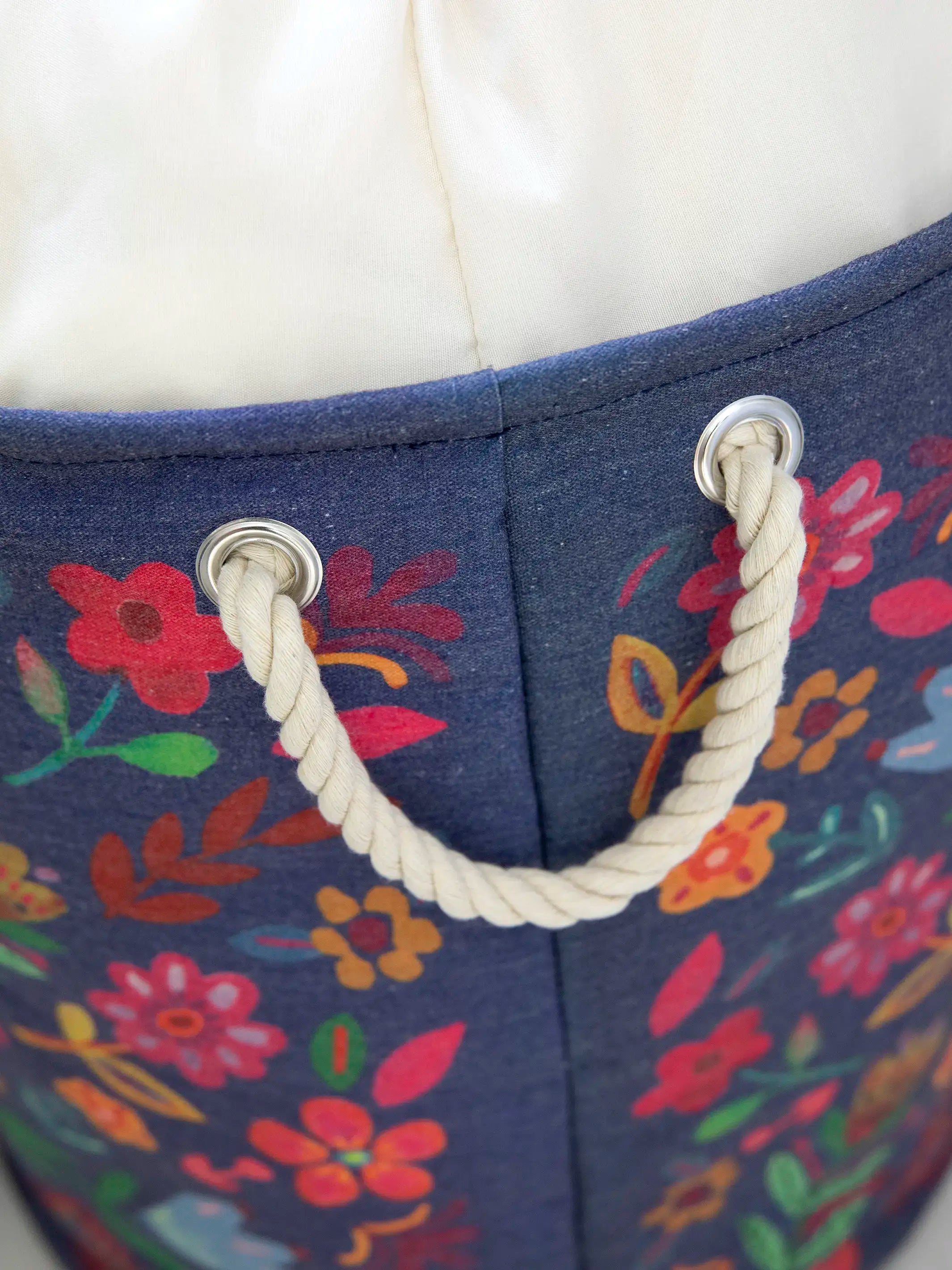 Boho Printed Laundry Hamper - Blue Folk Flower - Image 2