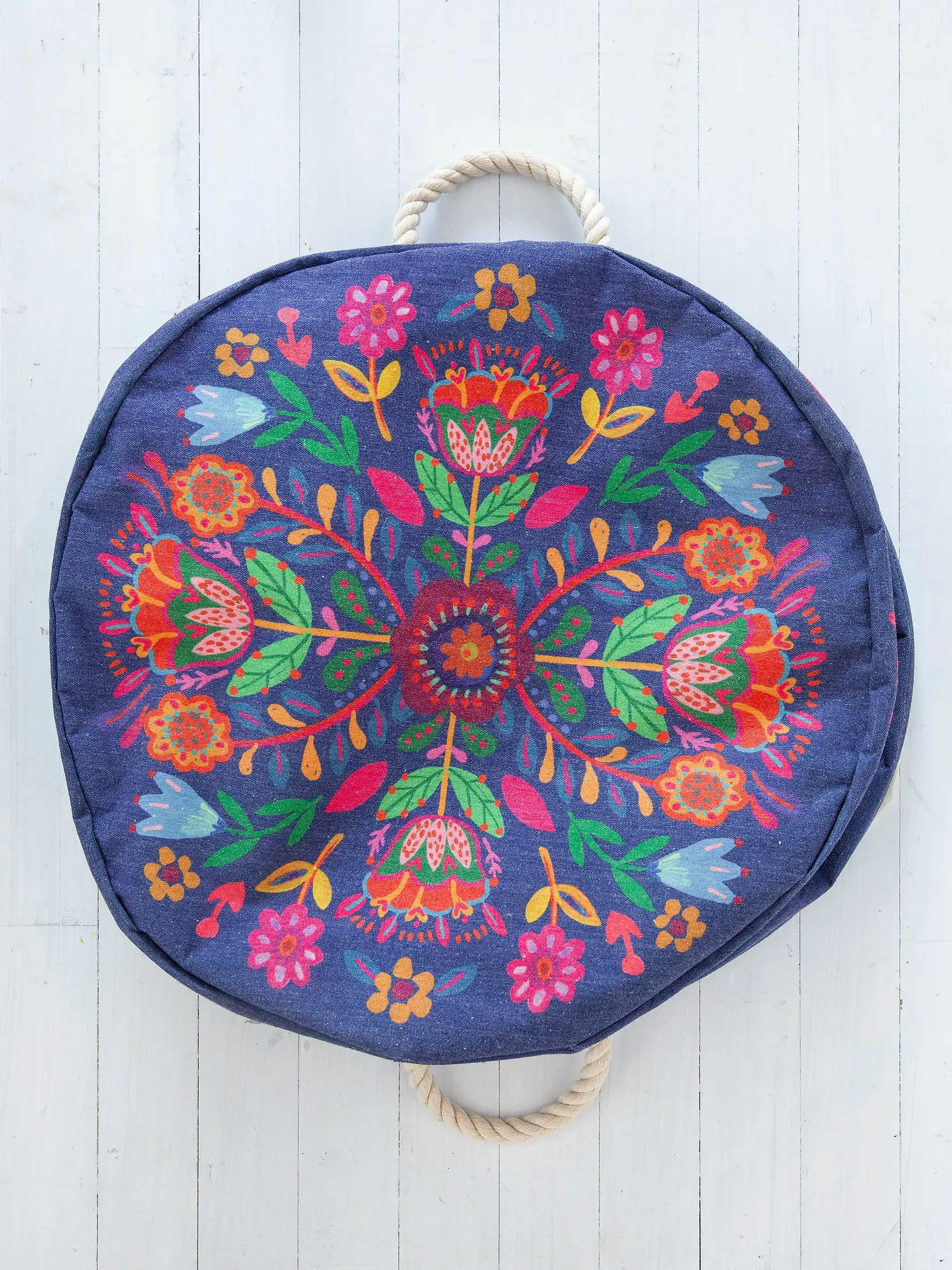 Boho Printed Laundry Hamper - Blue Folk Flower - Image 4