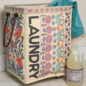 Rolling Laundry Hamper - Cream Folk Flower