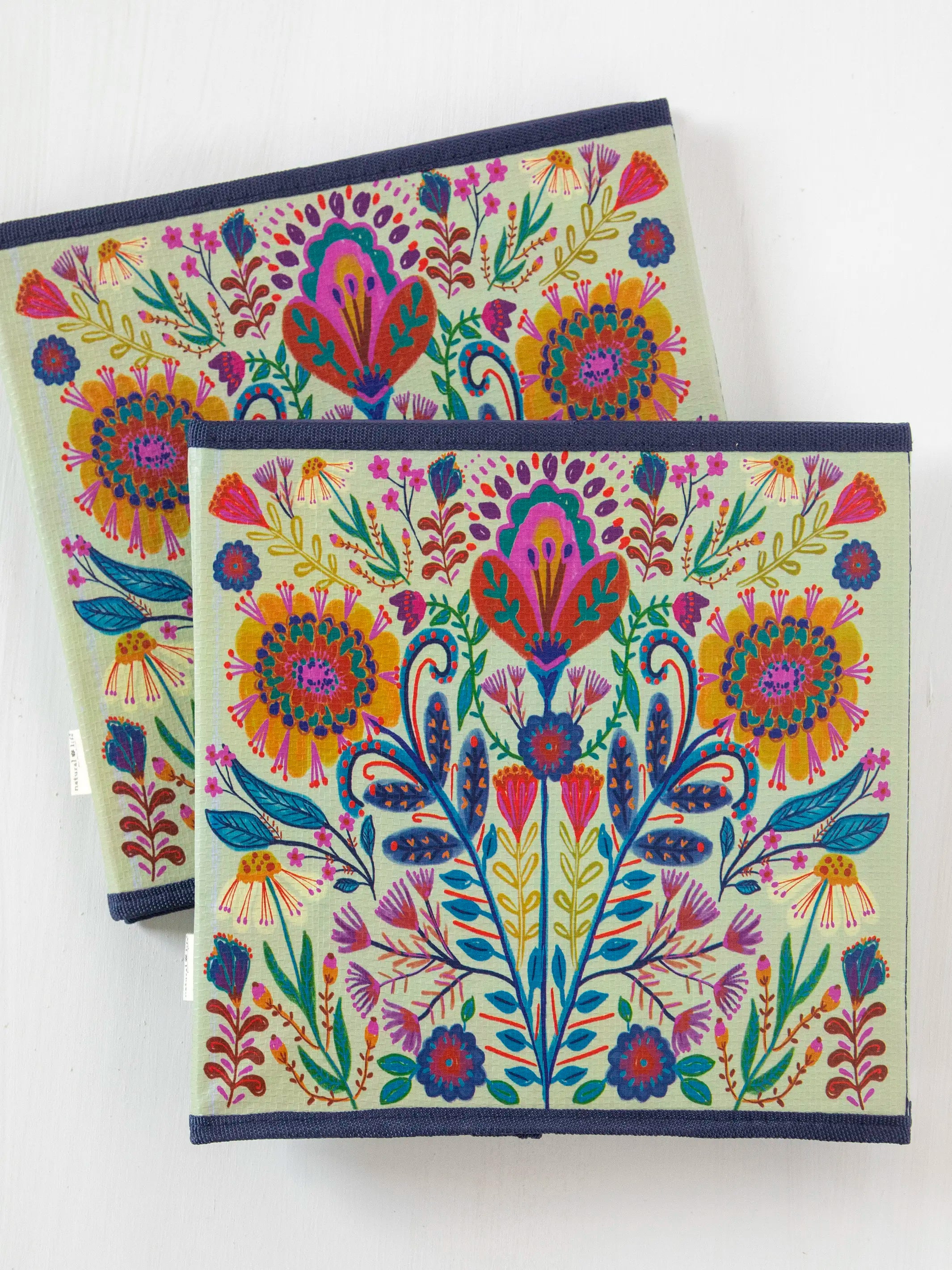 Collapsible Storage Cubes, Set of 2 - Cream Folk Flower - Image 2