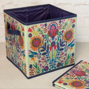 Collapsible Storage Cubes, Set of 2 - Cream Folk Flower