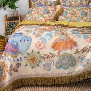 Boho Fringe Bedspread - Cream Mandala