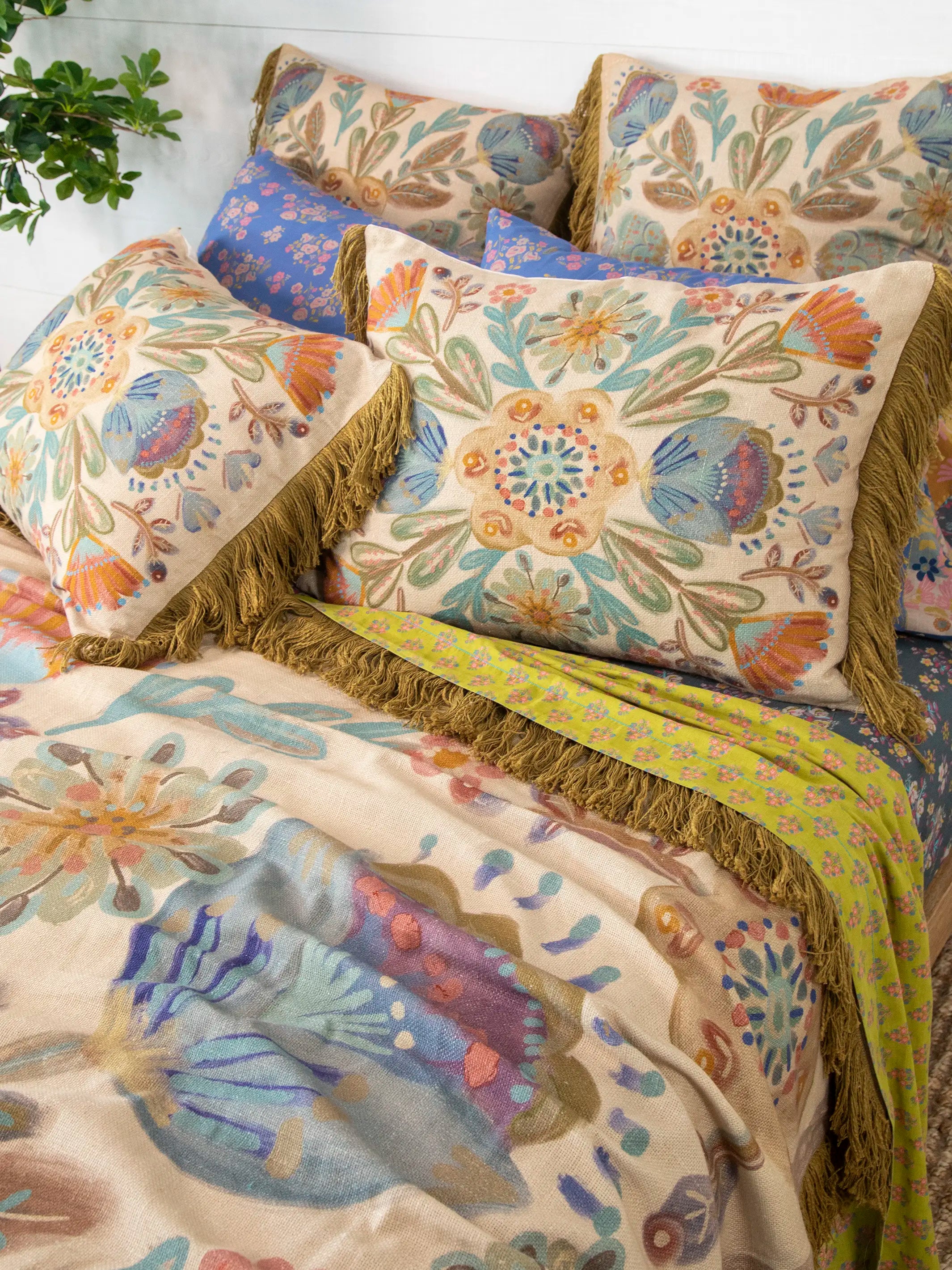 Boho Fringe Euro Sham - Cream Mandala - Image 2