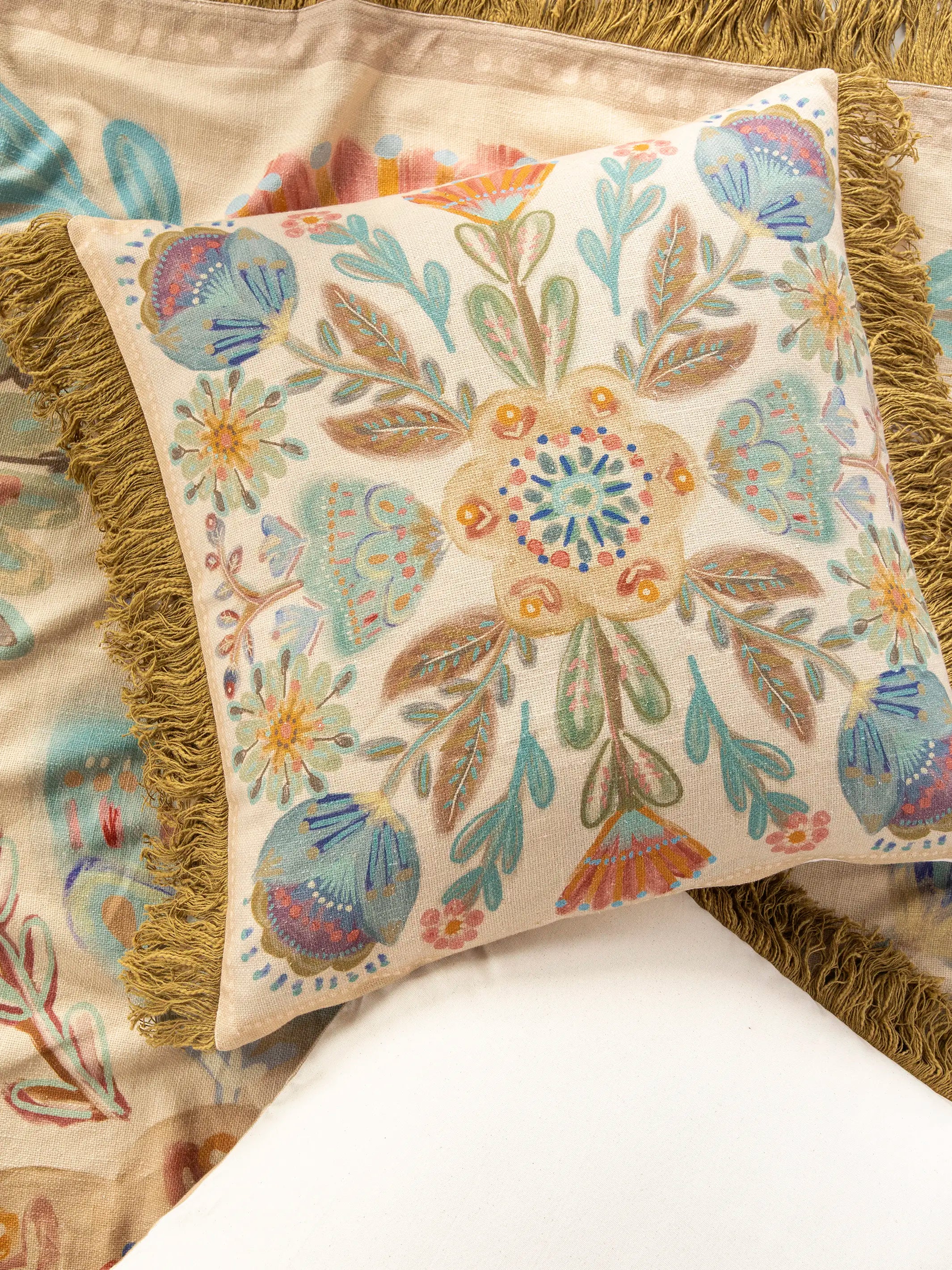 Boho Fringe Euro Sham - Cream Mandala