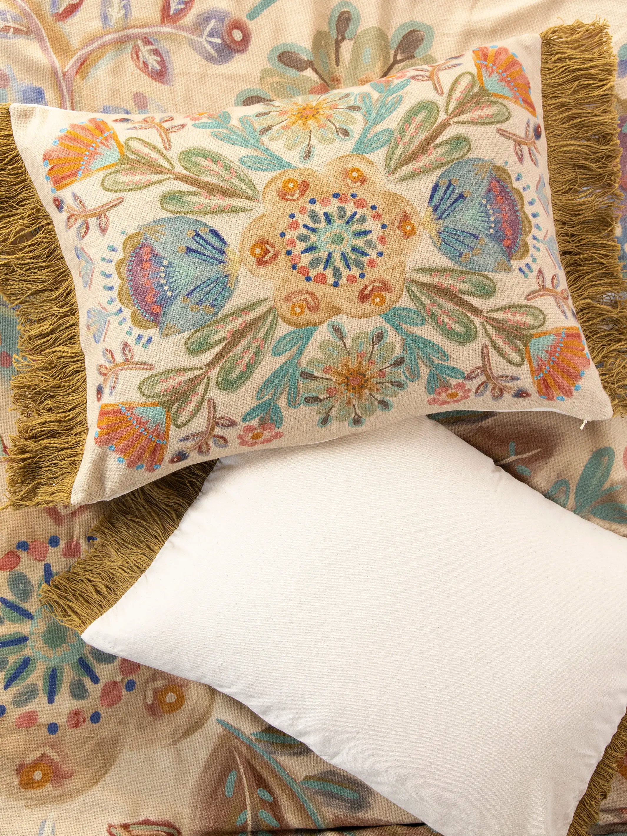 Boho Fringe Shams, Set of 2 - Cream Mandala