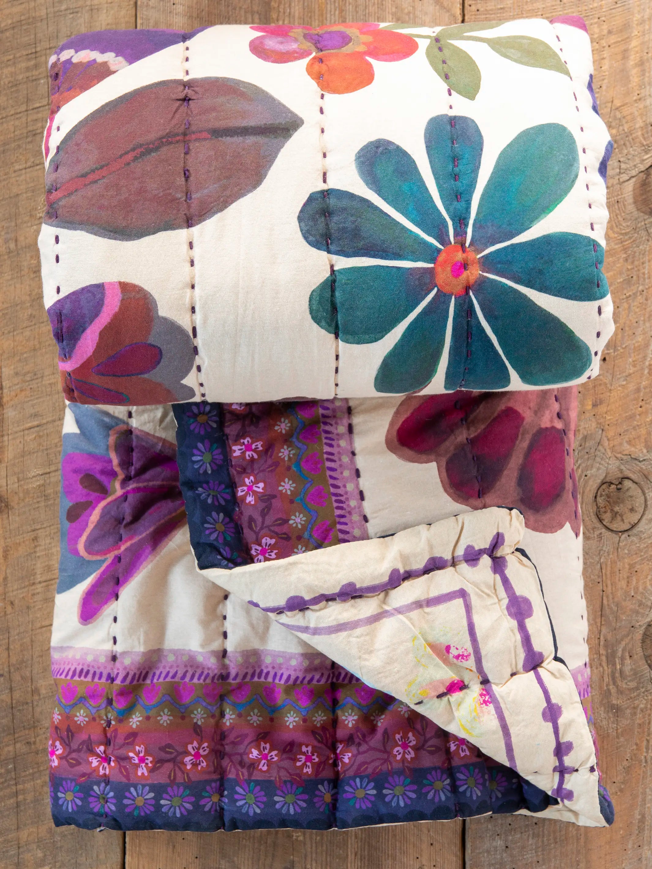 Bungalow Reversible Cotton Quilt - Jewel Garden - Image 5