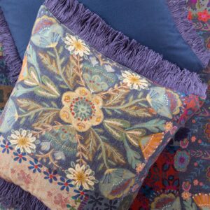 Boho Fringe Euro Sham - Blue Patchwork