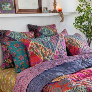 Alternative view of Bungalow Reversible Cotton Euro Sham - Boho Blooms Patchwork
