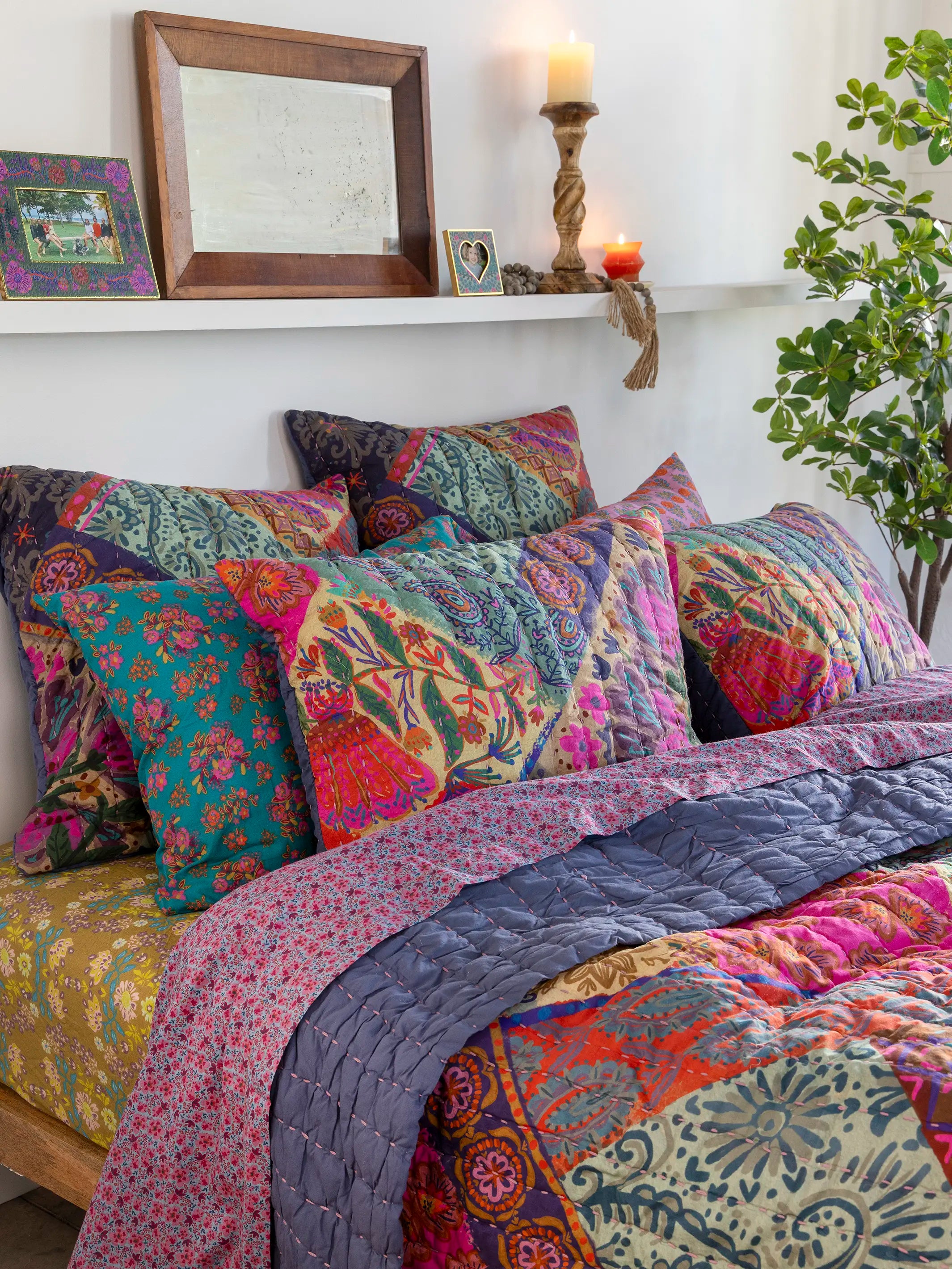 Bungalow Reversible Cotton Euro Sham - Boho Blooms Patchwork - Image 2