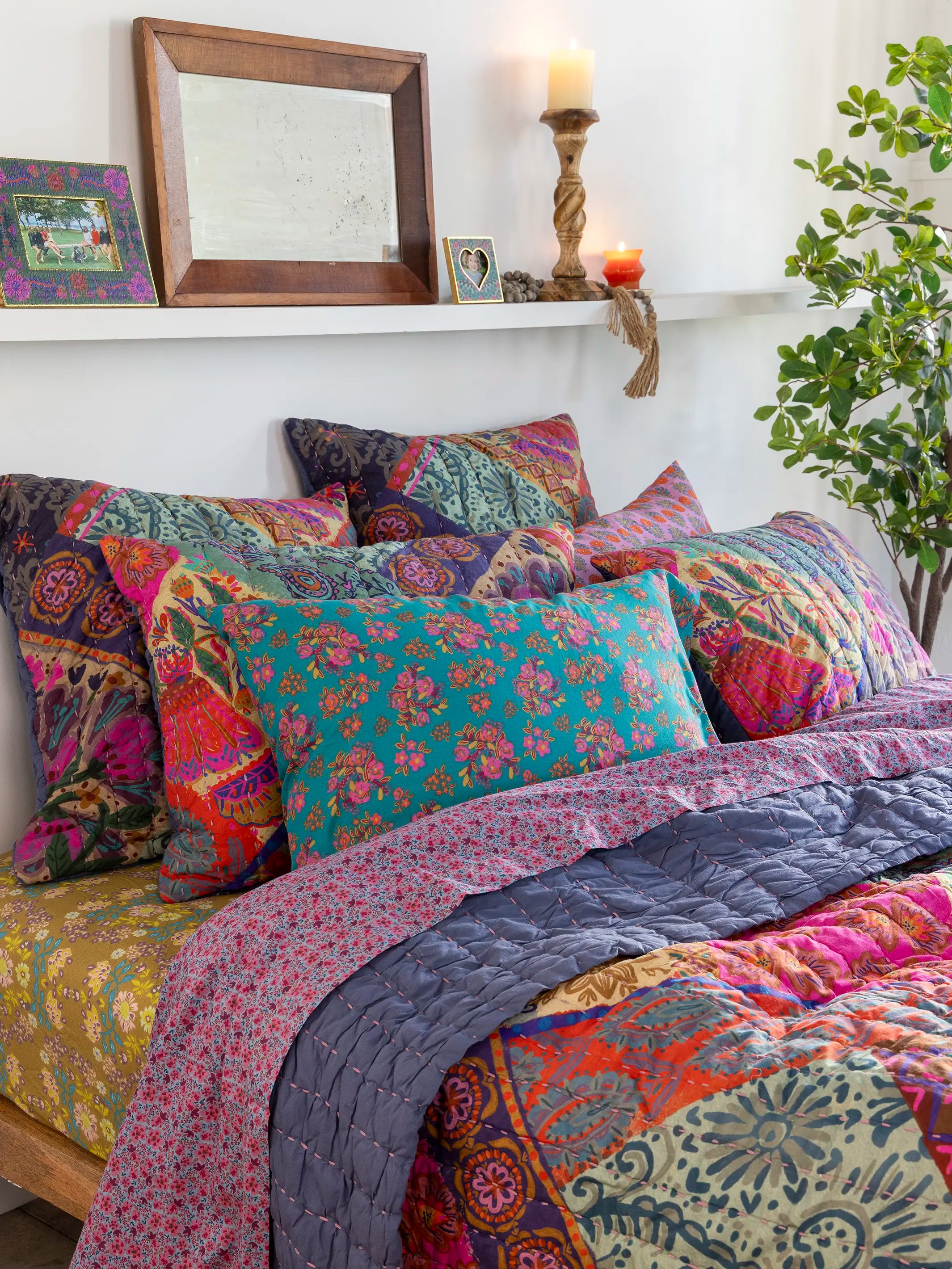 Mix & Match Cotton Pillowcase, Single - Teal Bouquet Blooms - Image 2