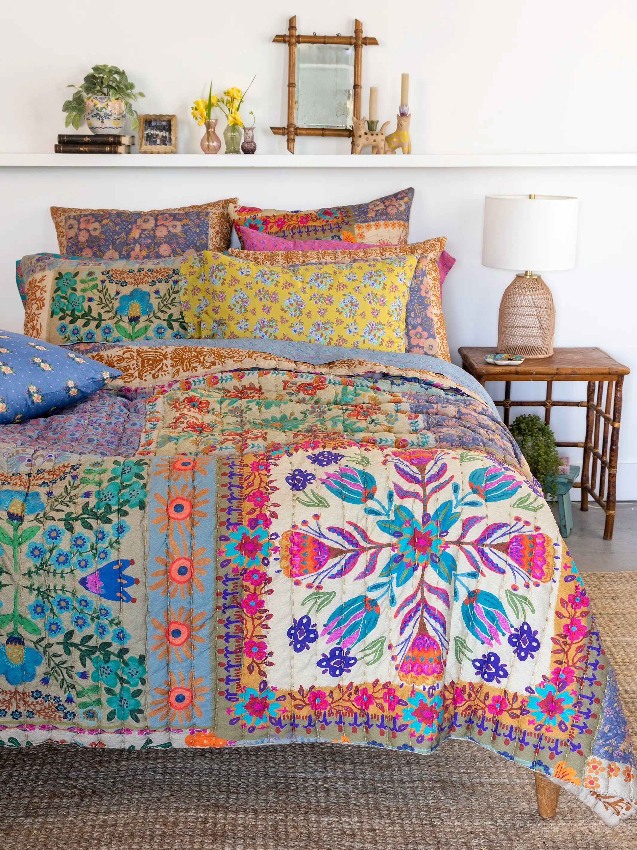 Bungalow Reversible Cotton Euro Sham - Mandala Folk Patchwork - Image 3