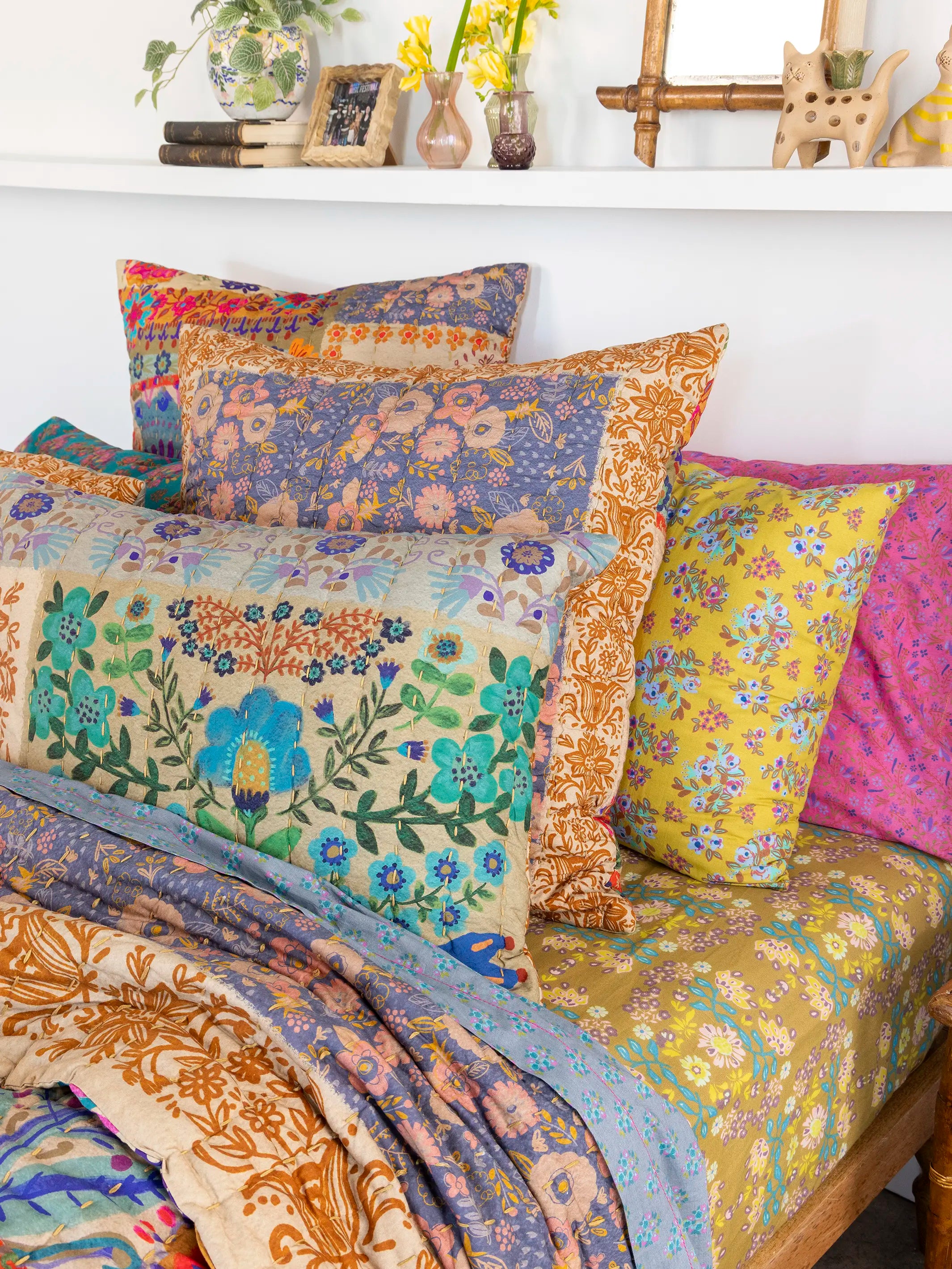 Bungalow Reversible Cotton Euro Sham - Mandala Folk Patchwork - Image 2