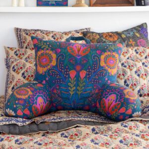 Boho Backrest Pillow - Navy Folk Garden