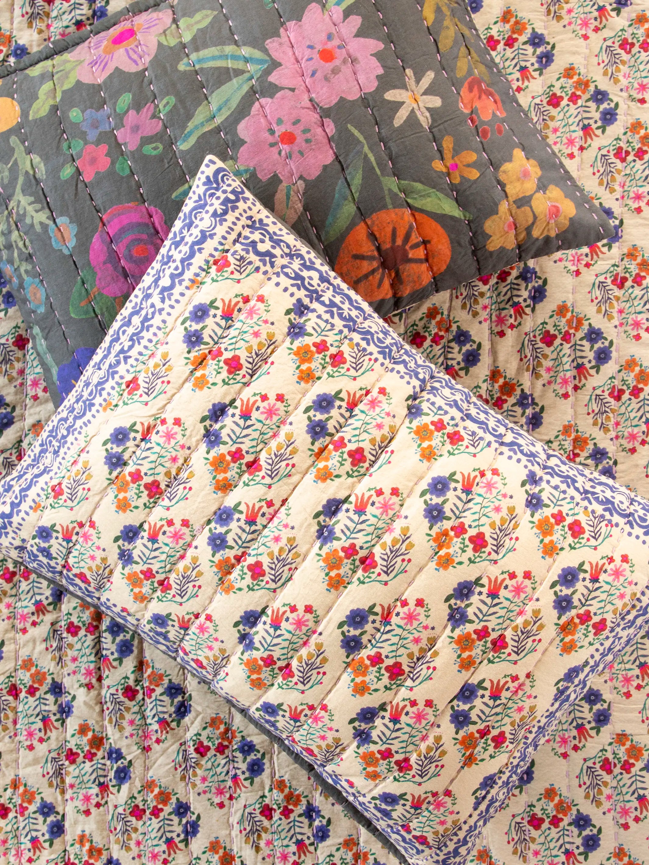 Bungalow Reversible Cotton Shams, Set of 2 - Boho Wildflower - Image 2