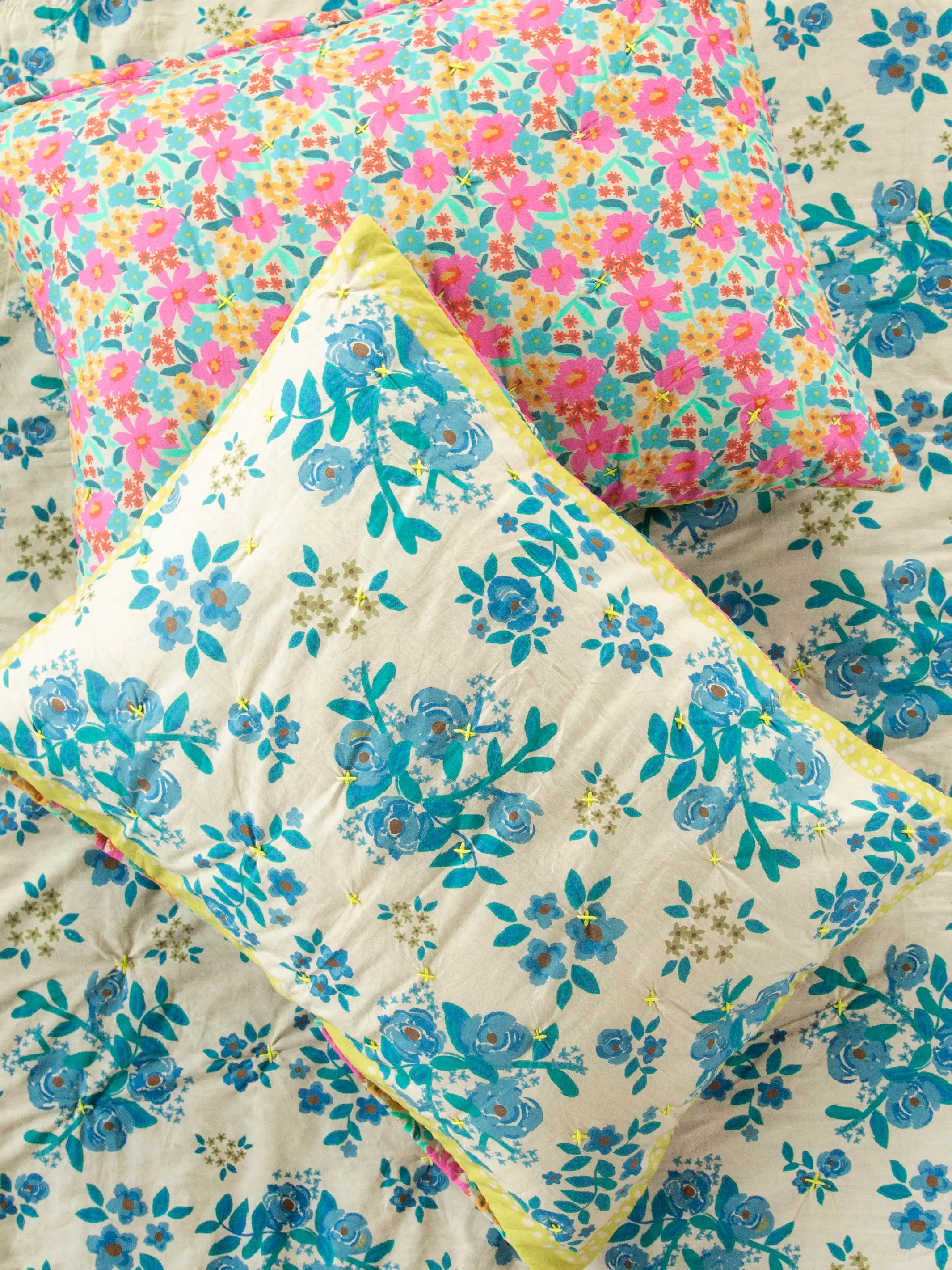 Bungalow Reversible Cotton Shams, Set of 2 - Wildflower Pop