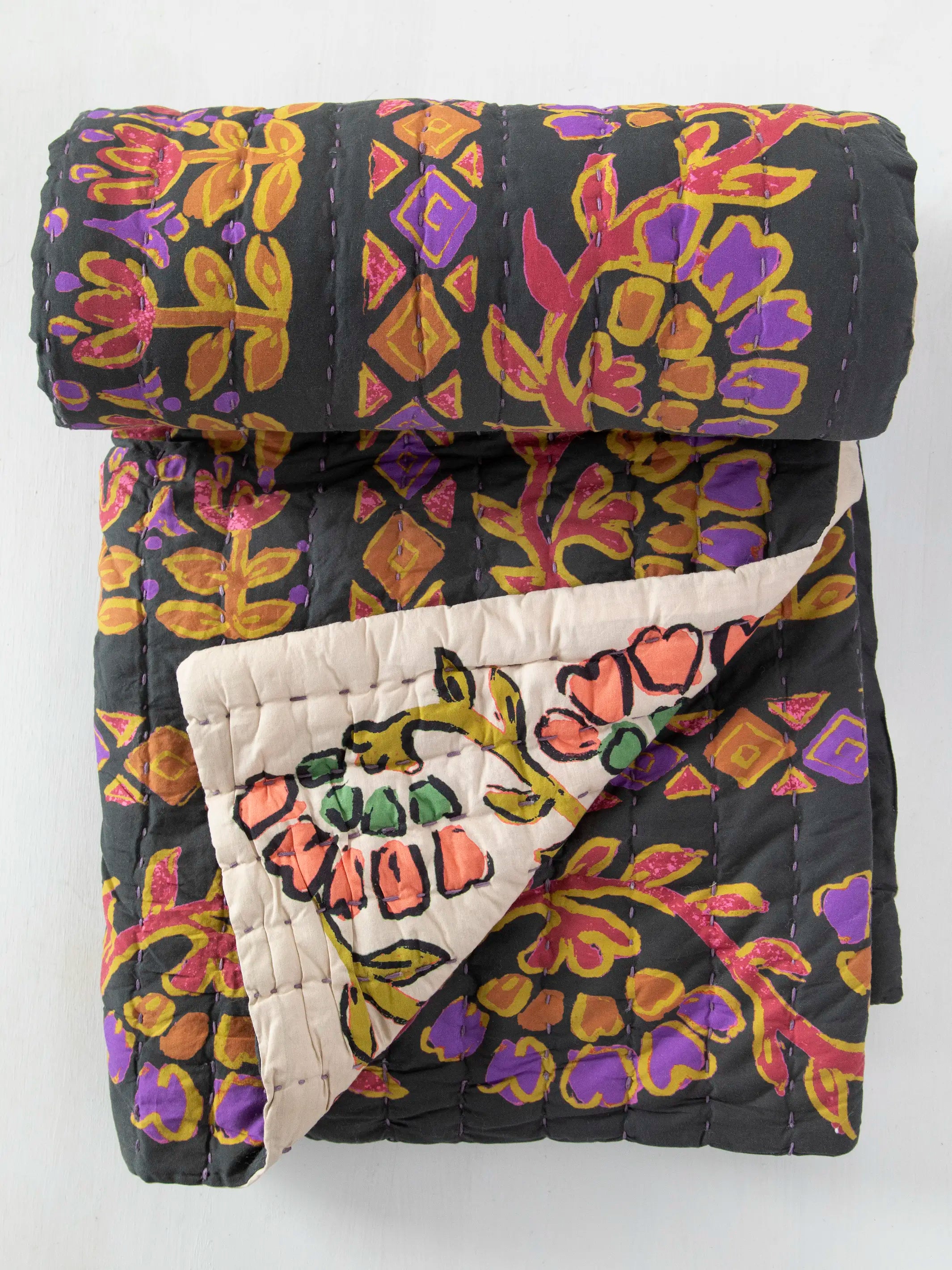 Bungalow Reversible Cotton Quilt - Blooming Bandana - Image 3