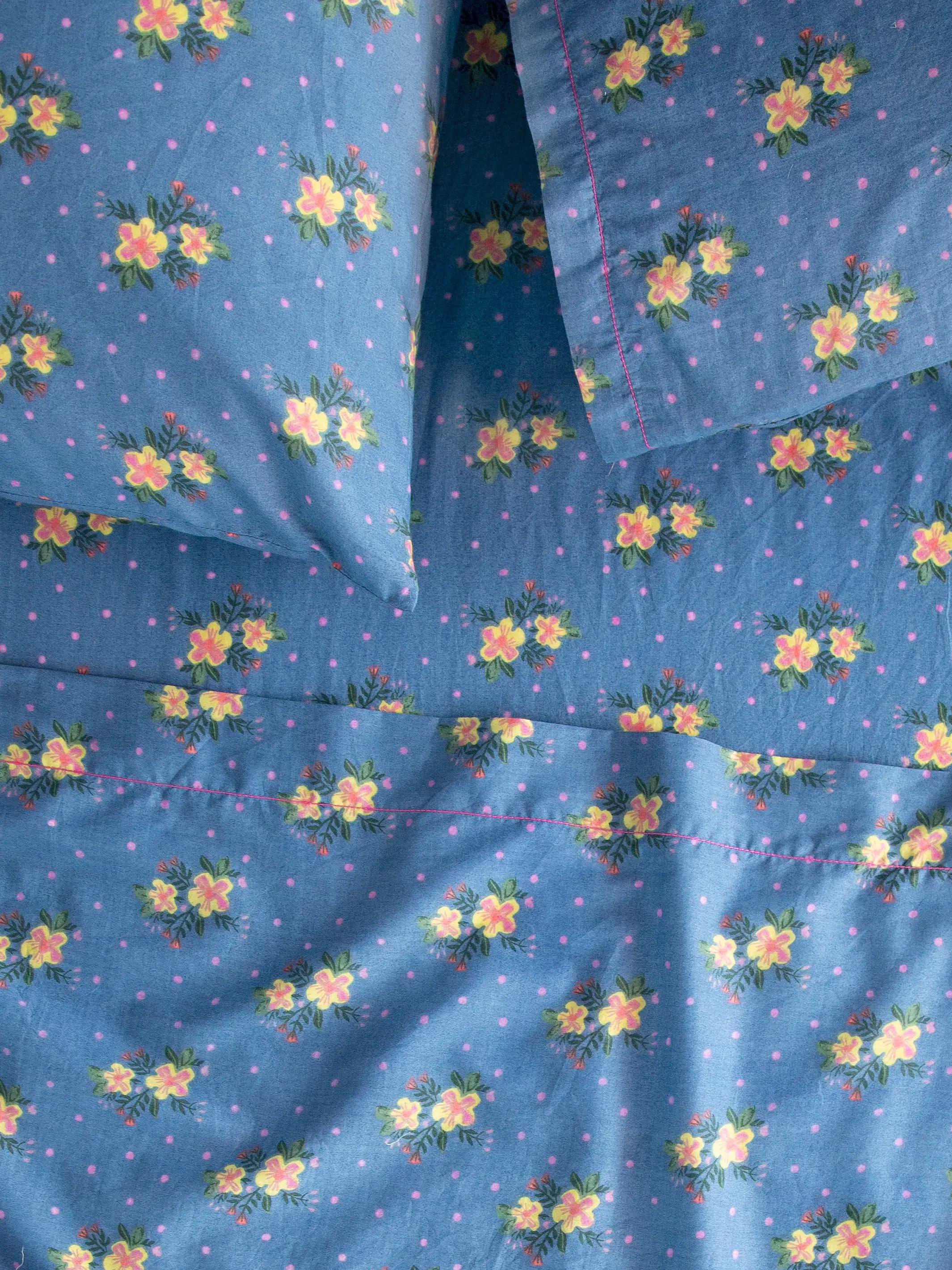 Mix & Match Cotton Pillowcase, Single - Blue Nora - Image 4