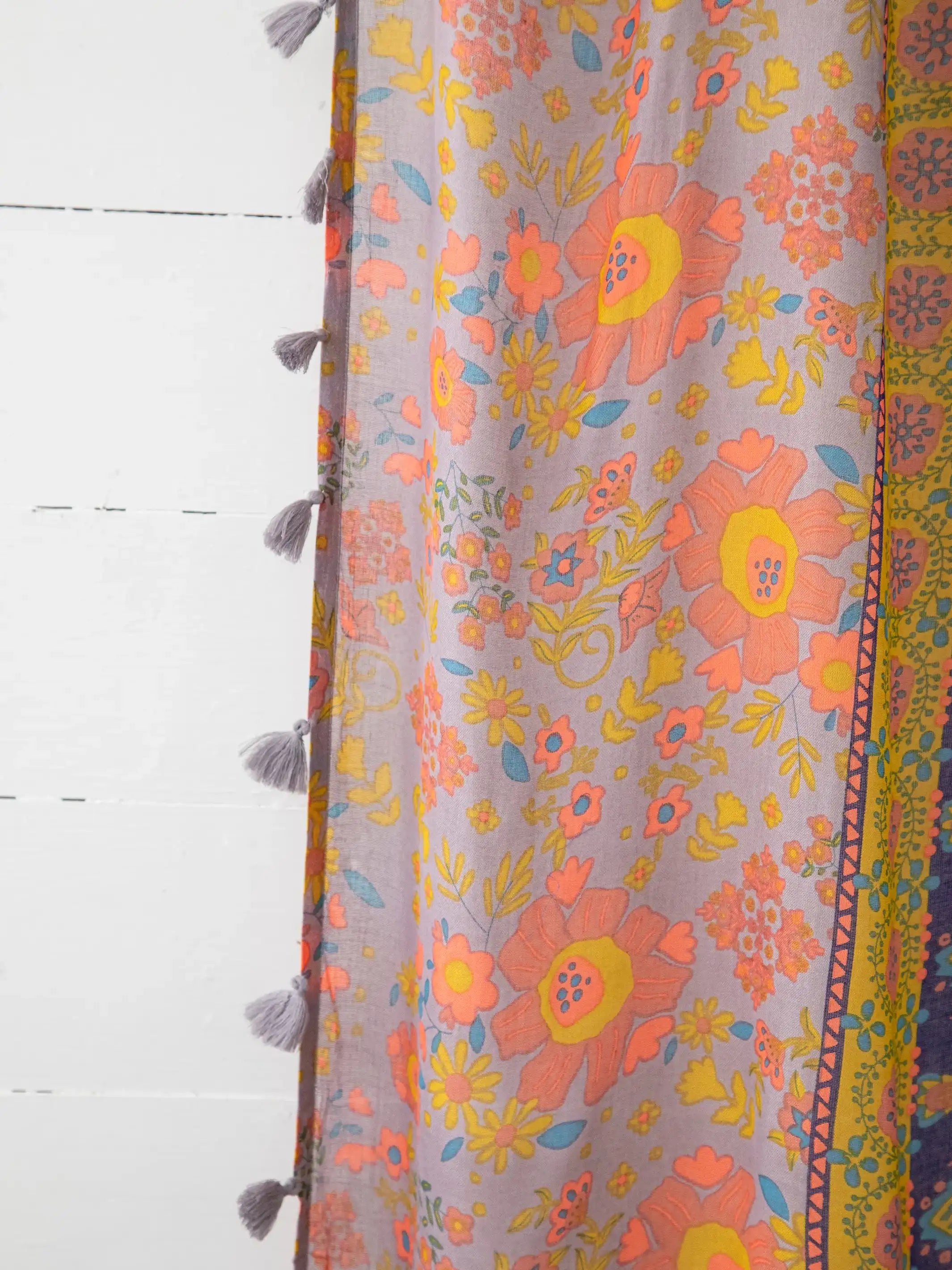 Printed Curtain Panel - Coral Pink Teal - Image 4