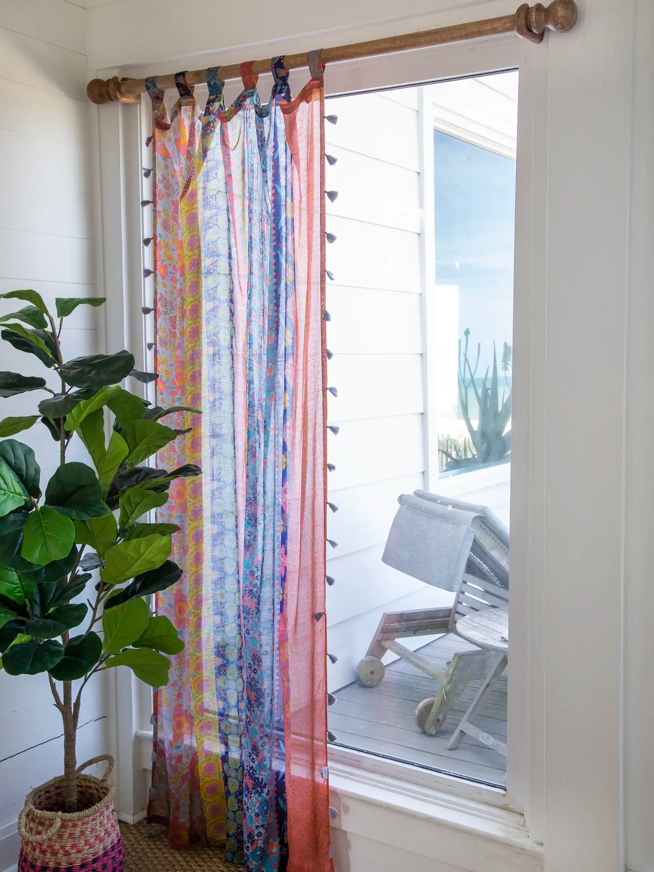 Printed Curtain Panel - Coral Pink Teal - Image 2