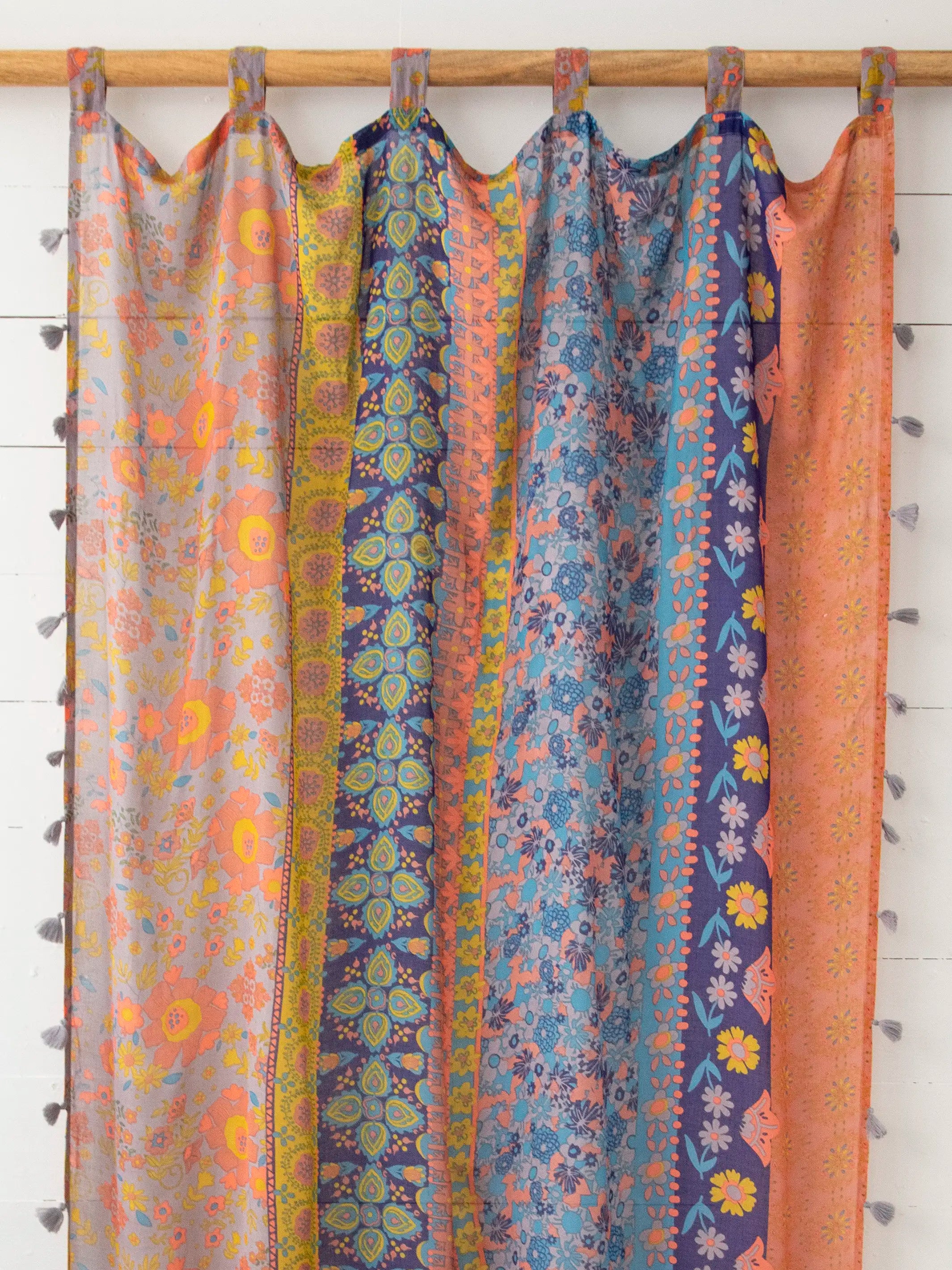 Printed Curtain Panel - Coral Pink Teal - Image 3