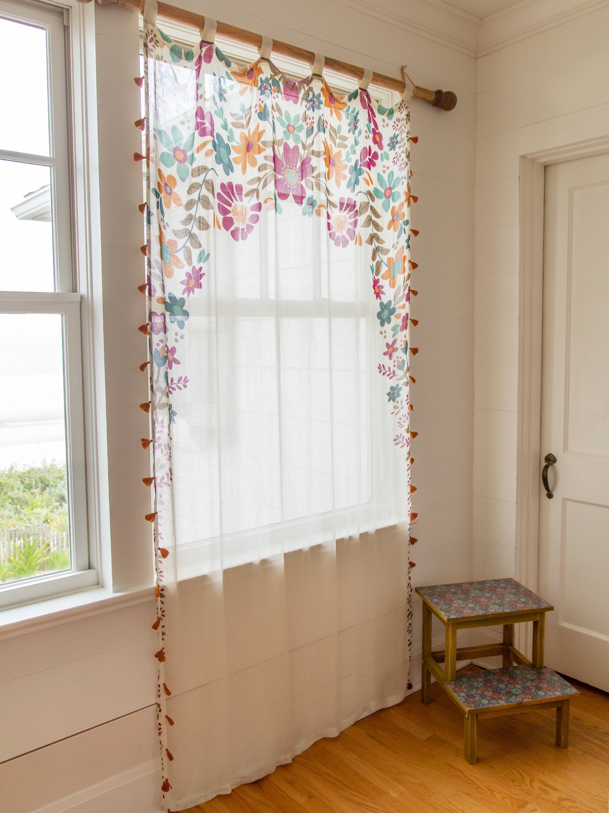 Printed Curtain Panel - Cream Floral - Image 2