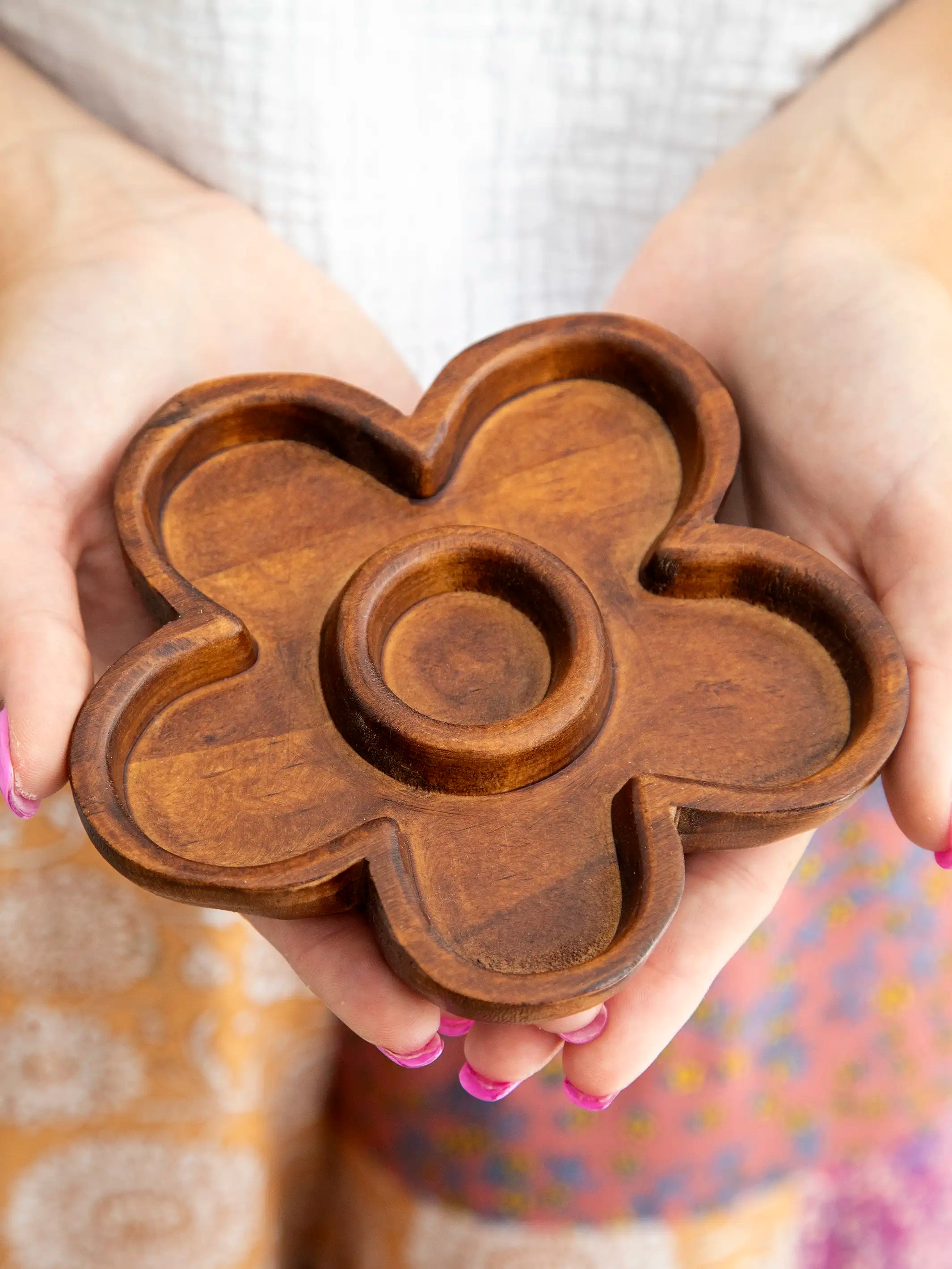 Carved Wood Trinket Dish - Flower - Image 2