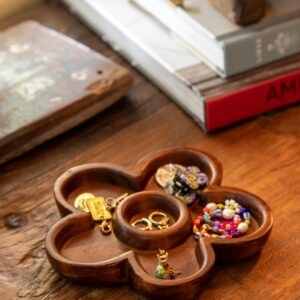 Carved Wood Trinket Dish - Flower