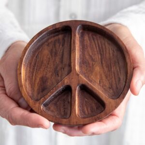 Alternative view of Carved Wood Trinket Dish - Peace Sign