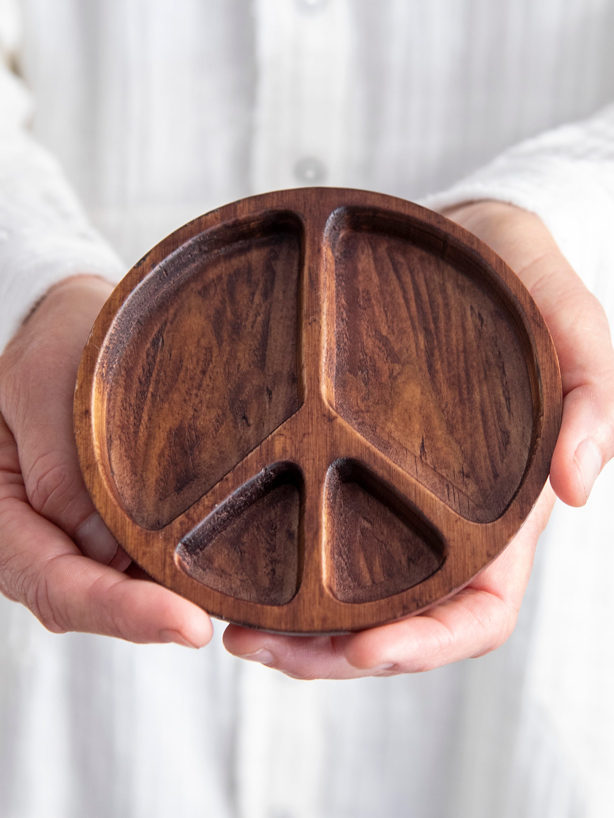 Carved Wood Trinket Dish - Peace Sign - Image 2