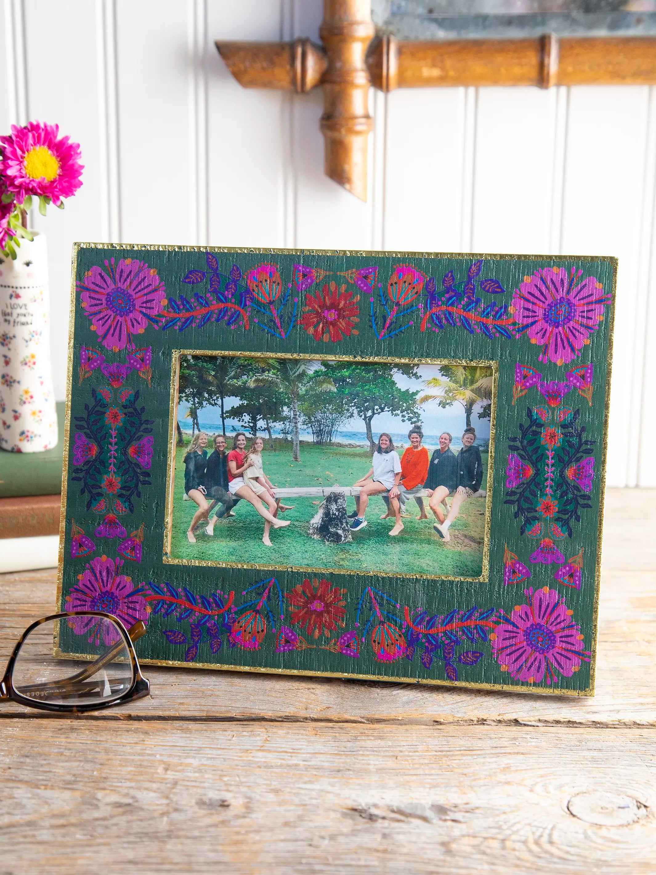 Wooden Photo Frame - Olive Folk Flower