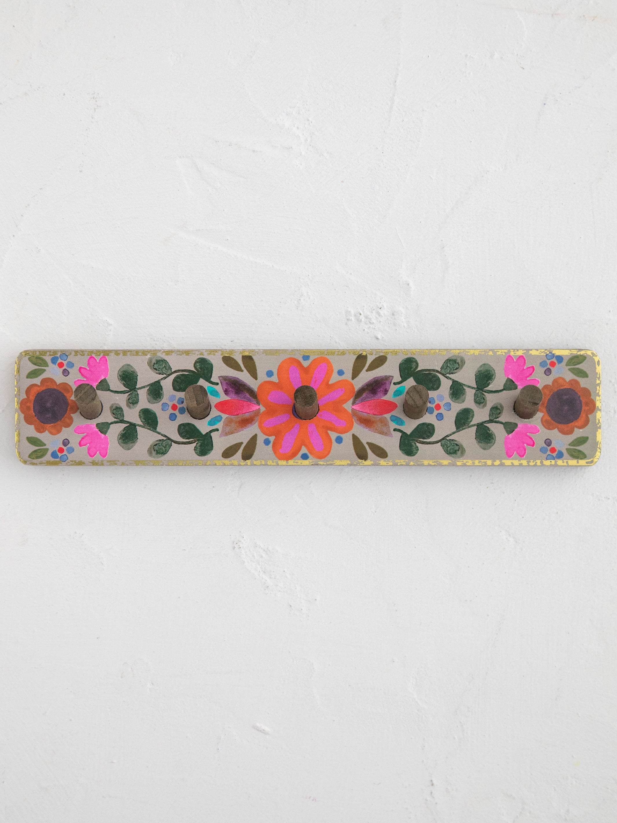 Floral Wall Hook Rack - Pink Flower - Image 3