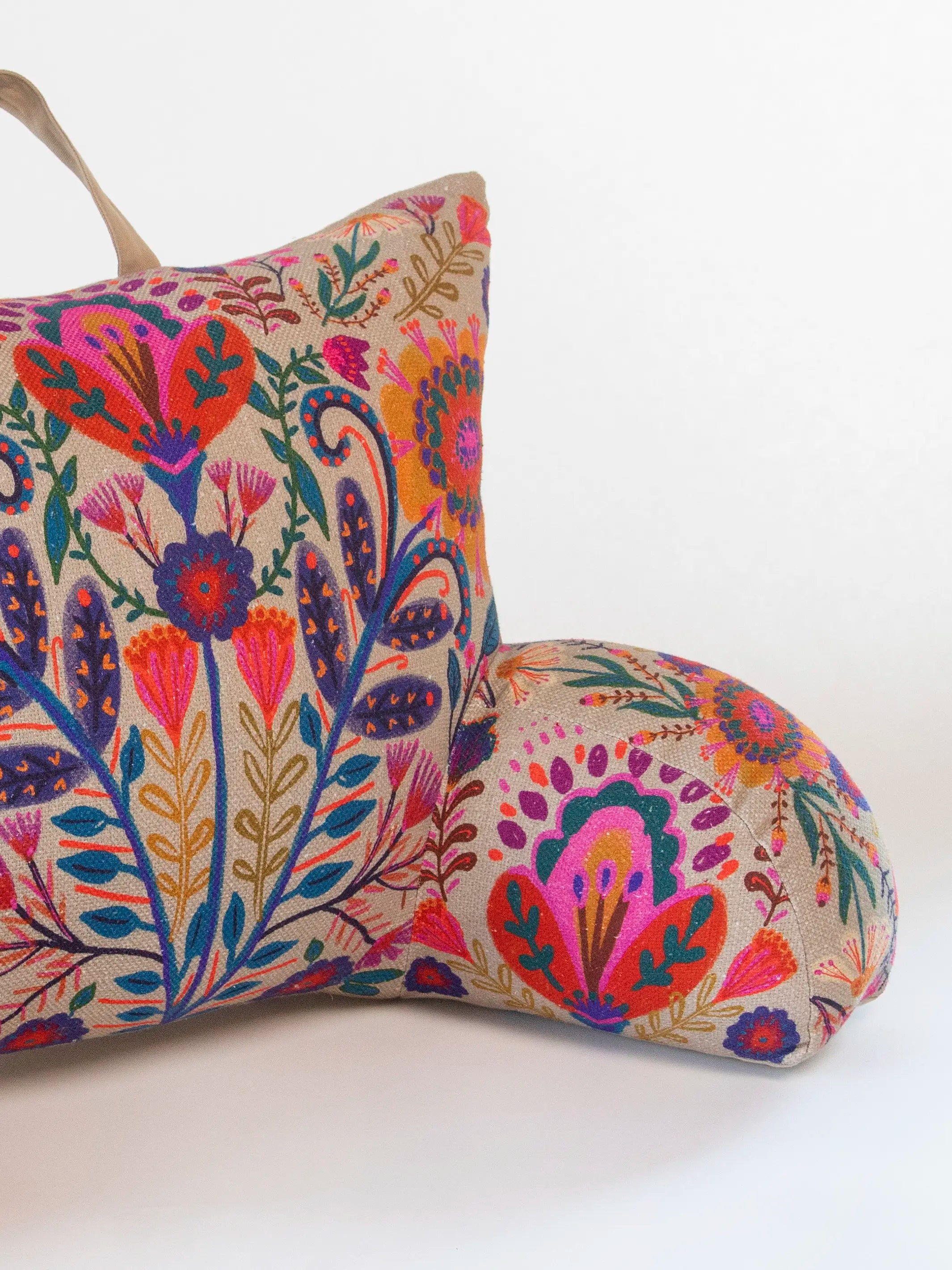 Boho Backrest Pillow - Cream Folk Flower - Image 2