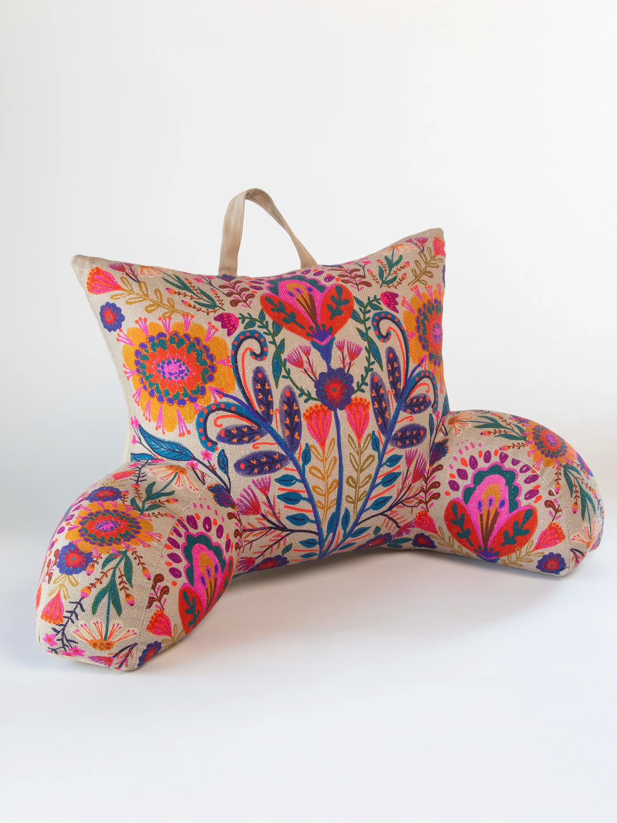 Boho Backrest Pillow - Cream Folk Flower - Image 3