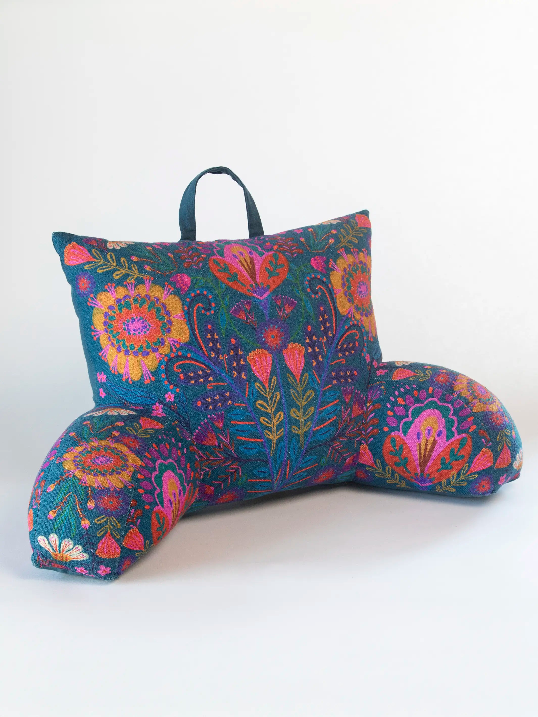 Boho Backrest Pillow - Navy Folk Garden - Image 3