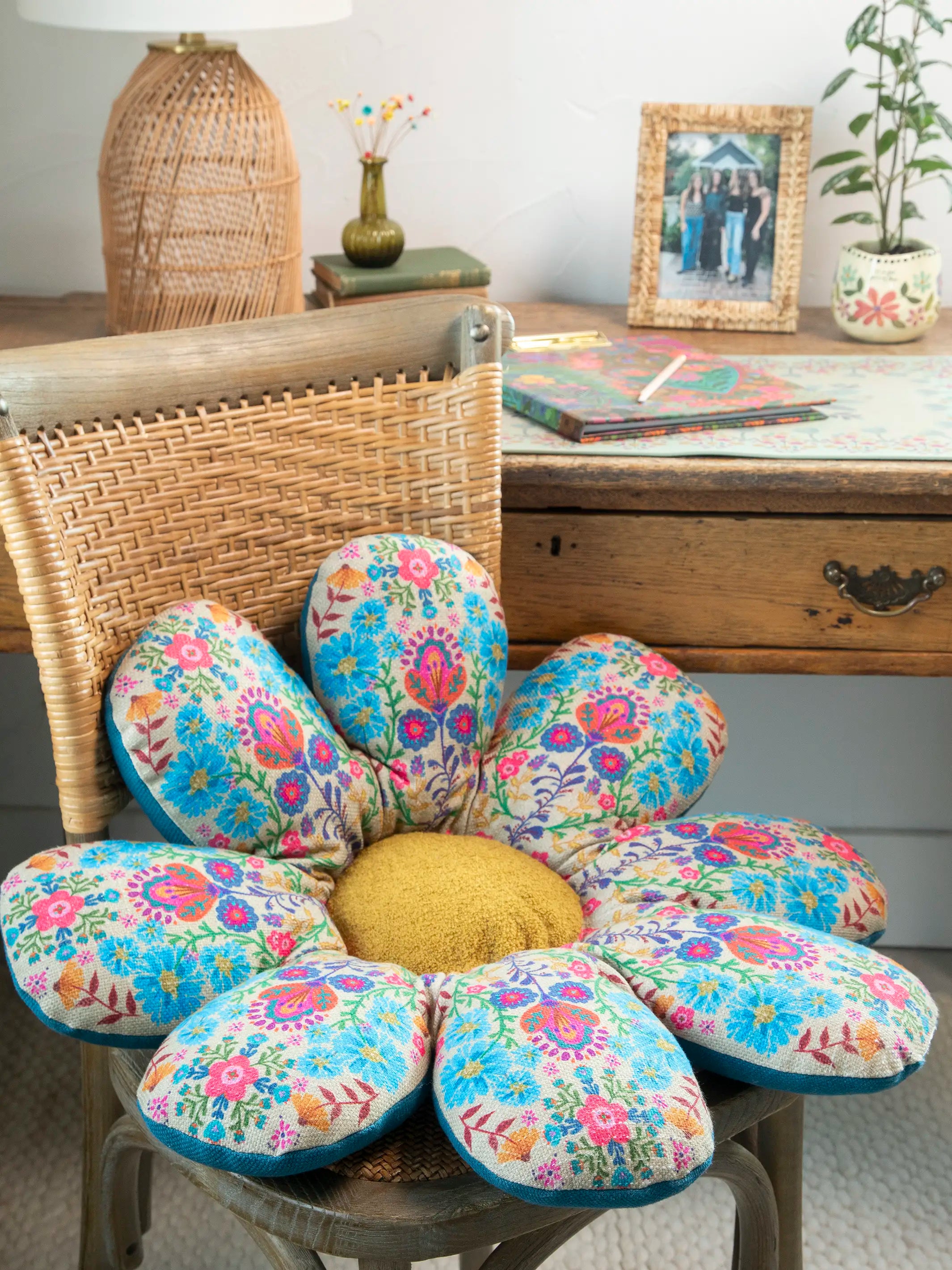 Boho Cotton Flower Cushion - Cream Folk Flower