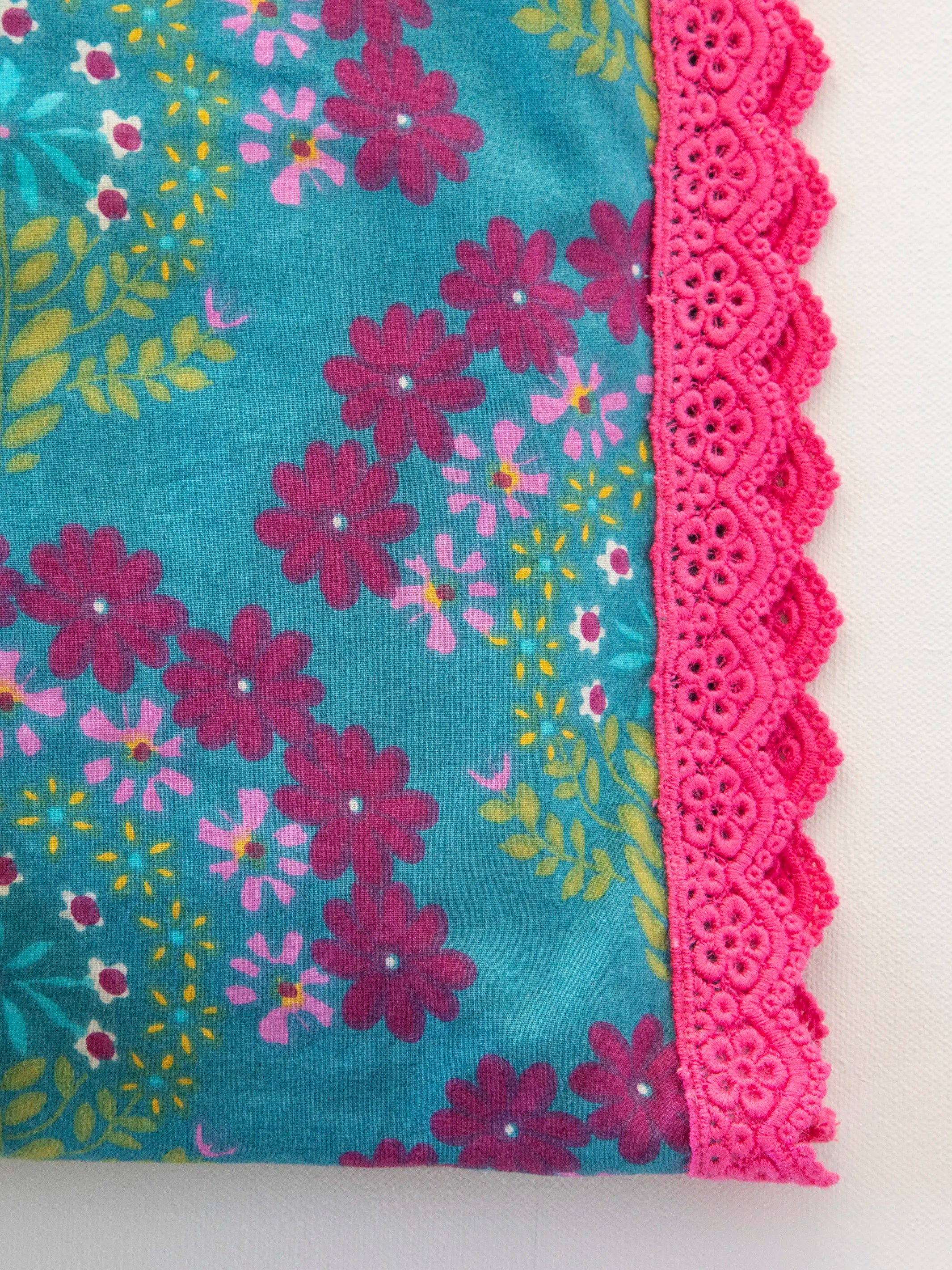 Mix & Match Trim Cotton Pillowcase - Meadow Medallion