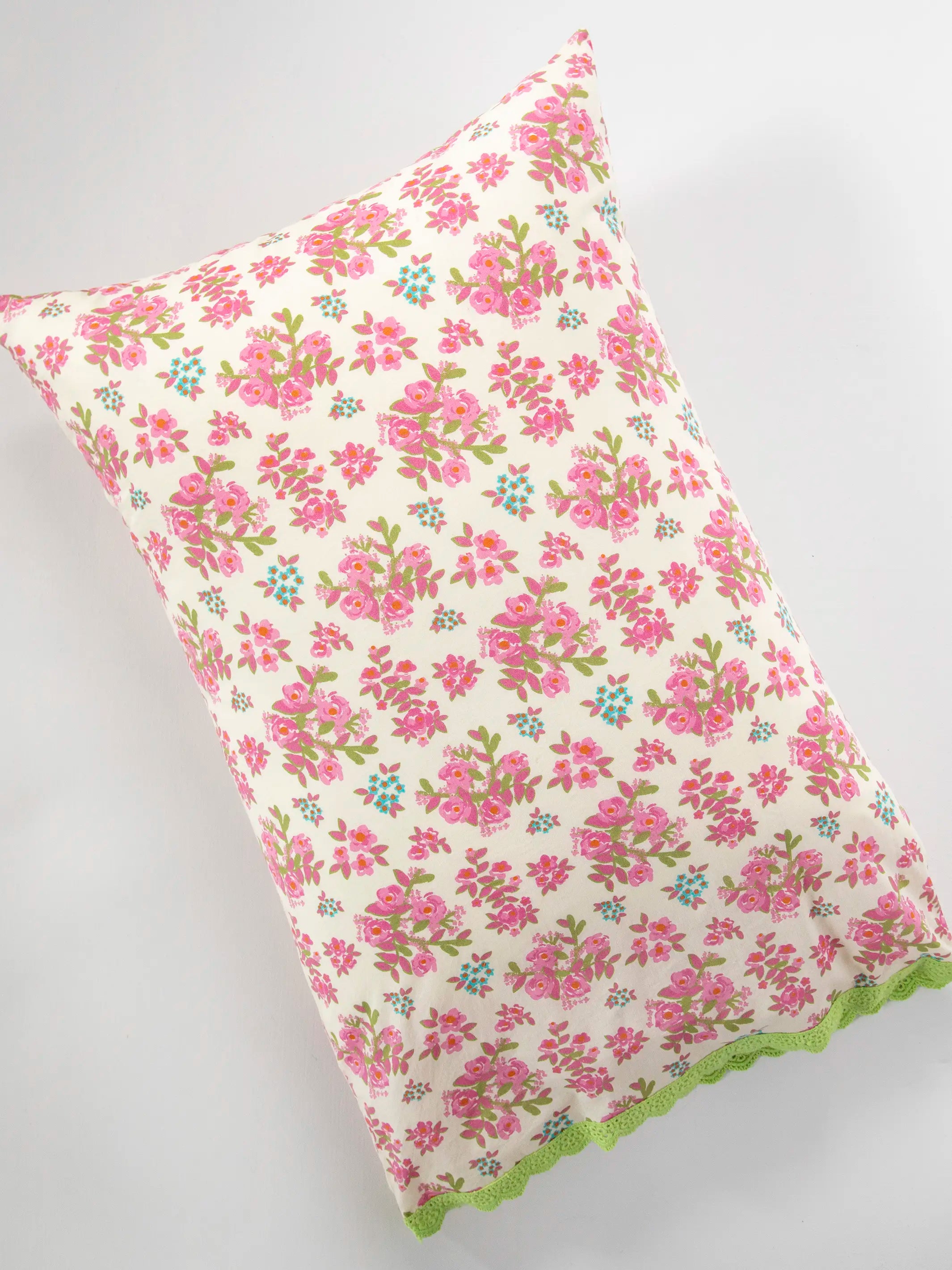 Mix & Match Trim Cotton Pillowcase - Pink Bouquet - Image 2