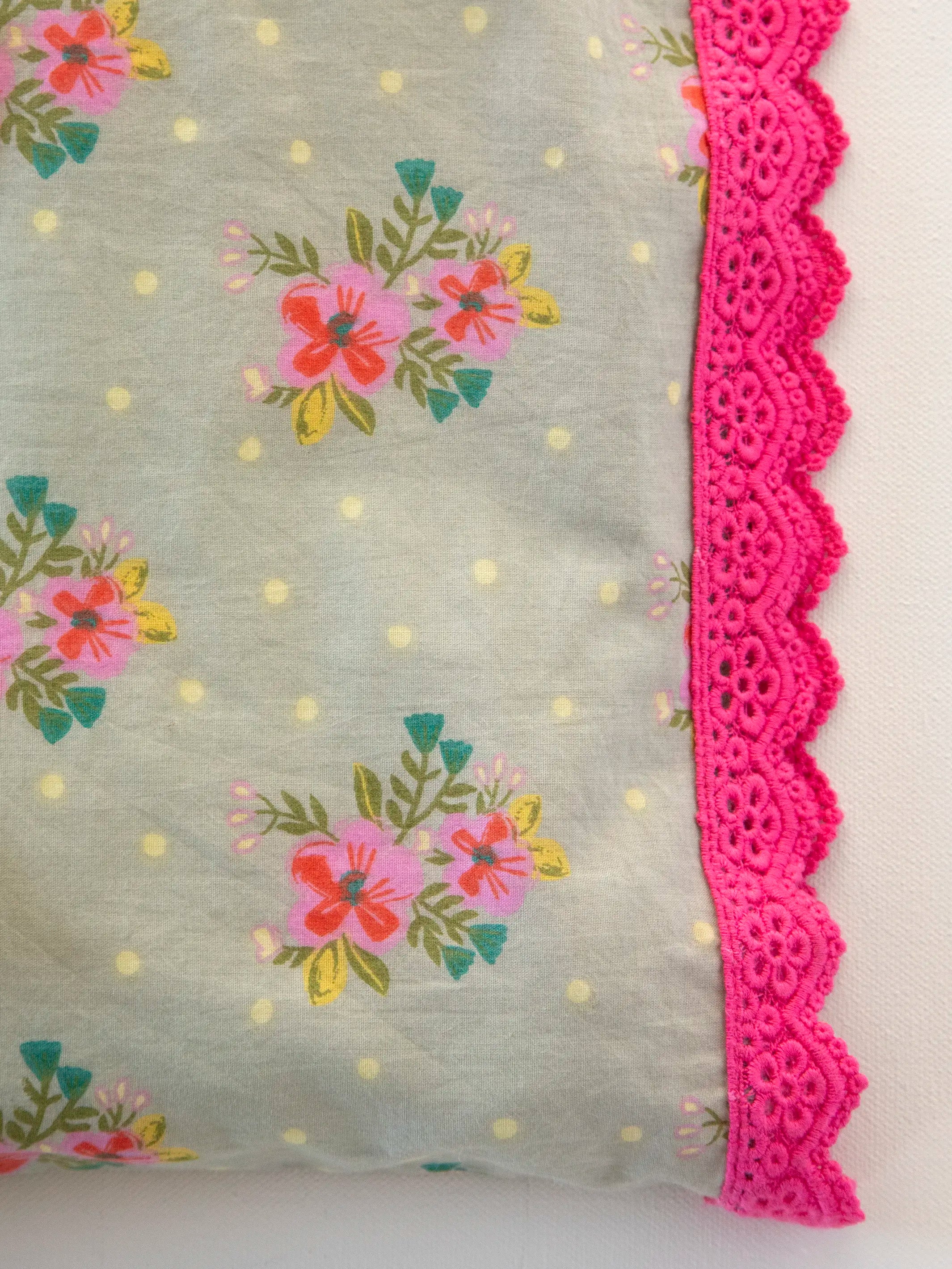 Mix & Match Trim Cotton Pillowcase - Grey Nora