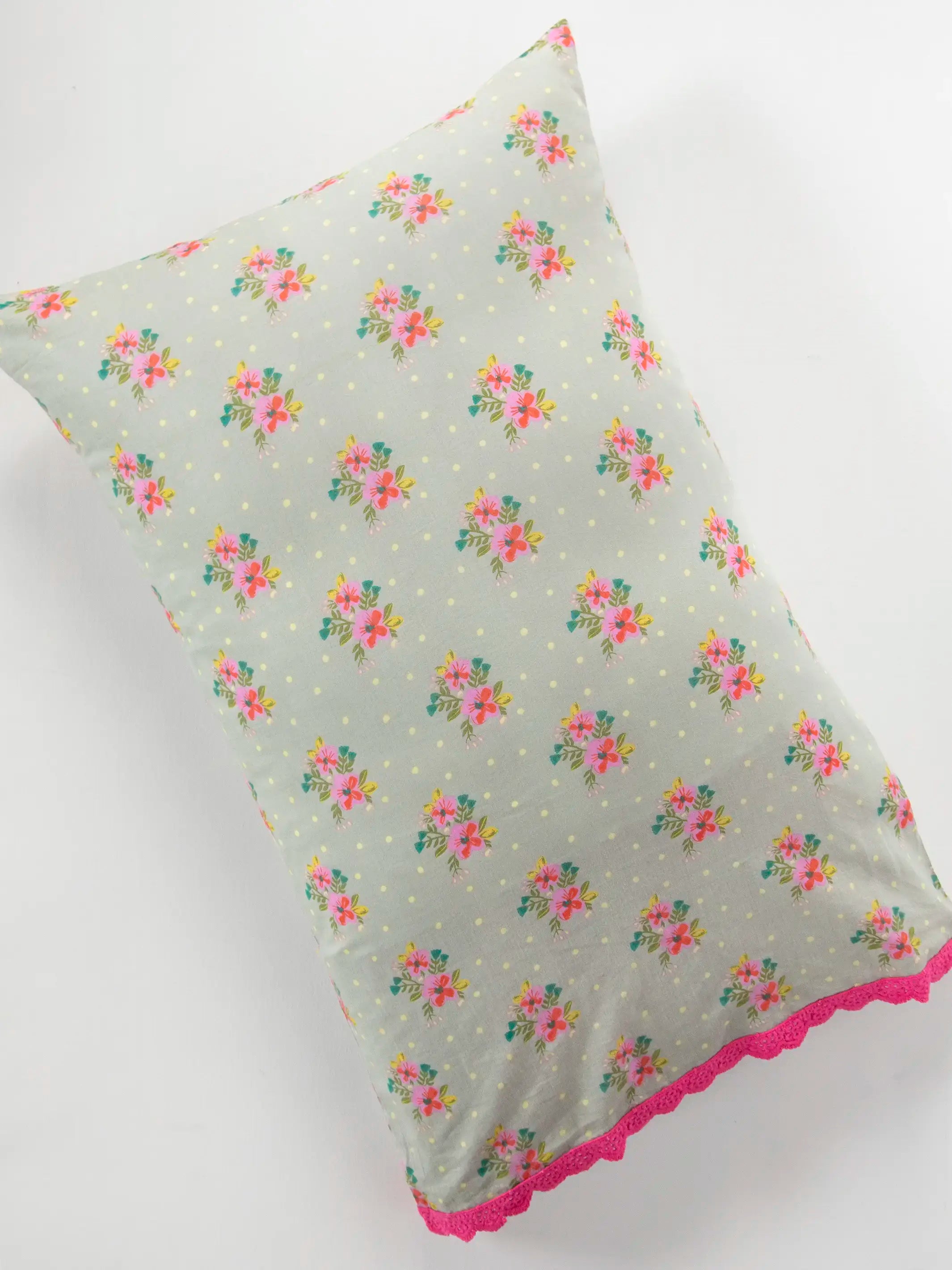 Mix & Match Trim Cotton Pillowcase - Grey Nora - Image 2