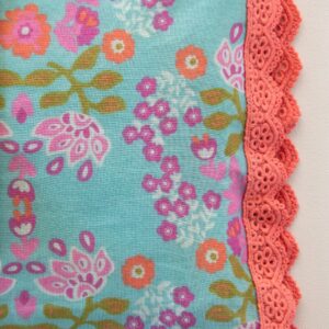 Mix & Match Trim Cotton Pillowcase - Turquoise Motif