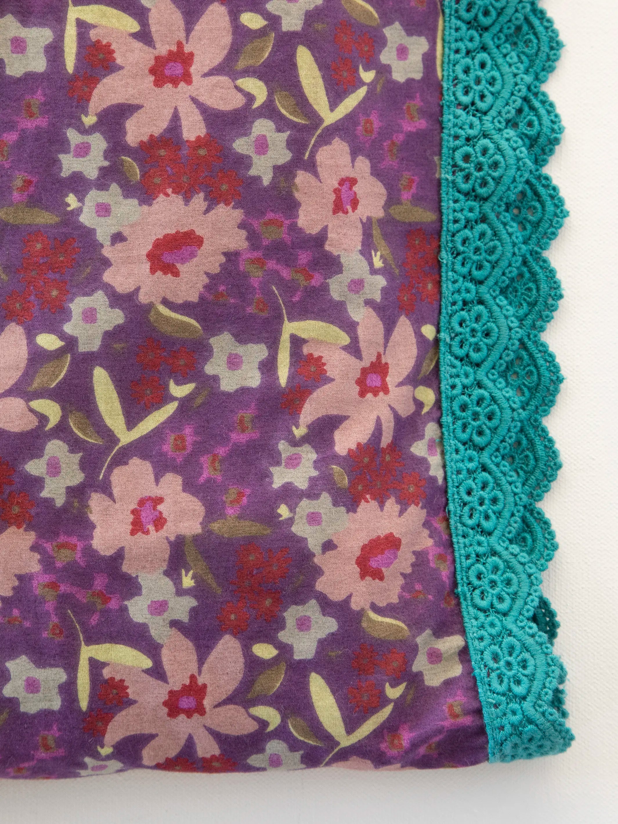 Mix & Match Trim Cotton Pillowcase - Painterly Blooms